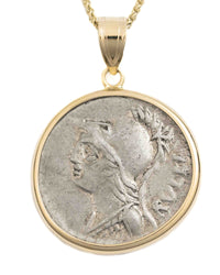 14k Gold Genuine Ancient Roman Coin Necklace (Minerva; 100 B.C.)