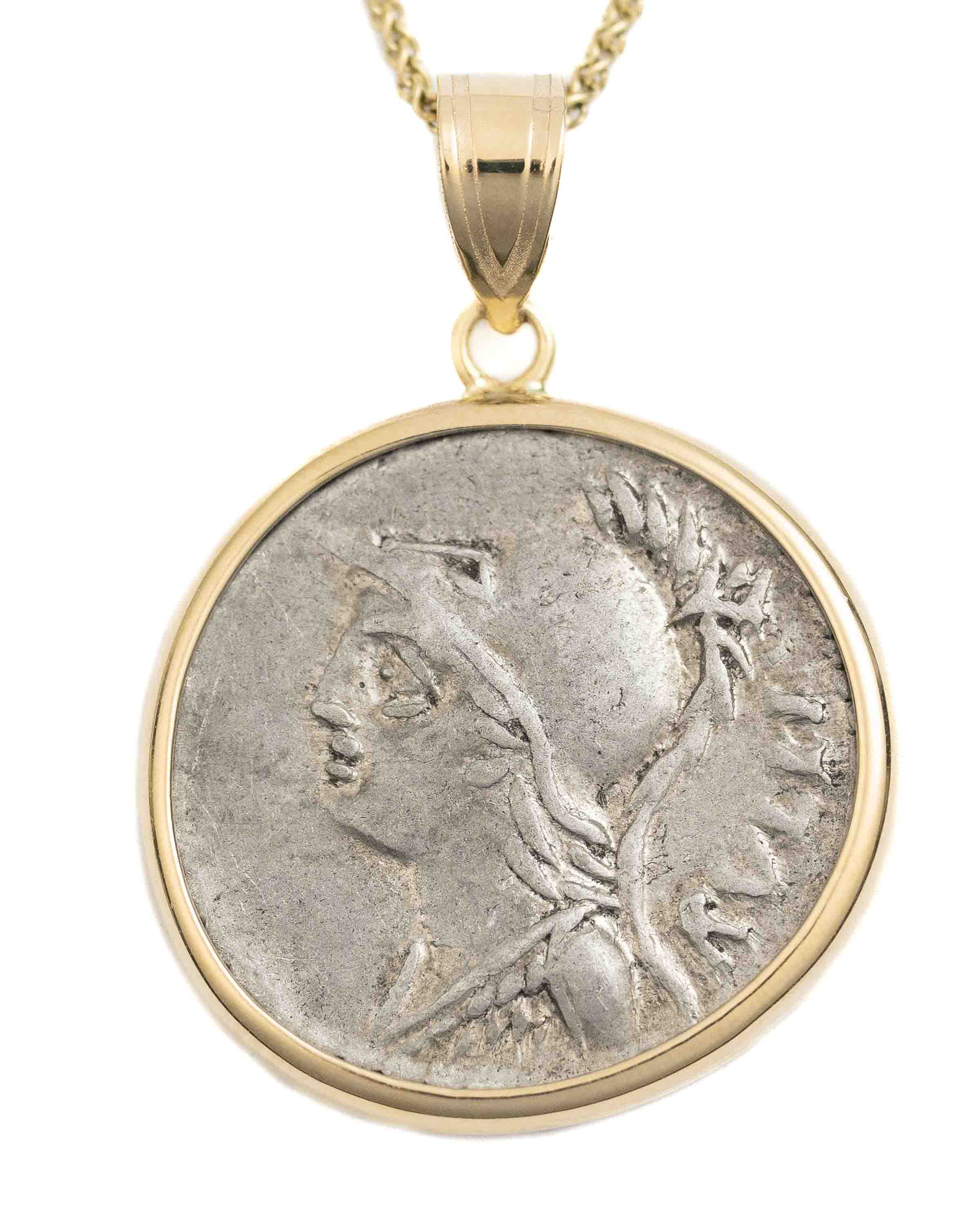 14k Gold Genuine Ancient Roman Coin Necklace (Minerva; 100 B.C.)