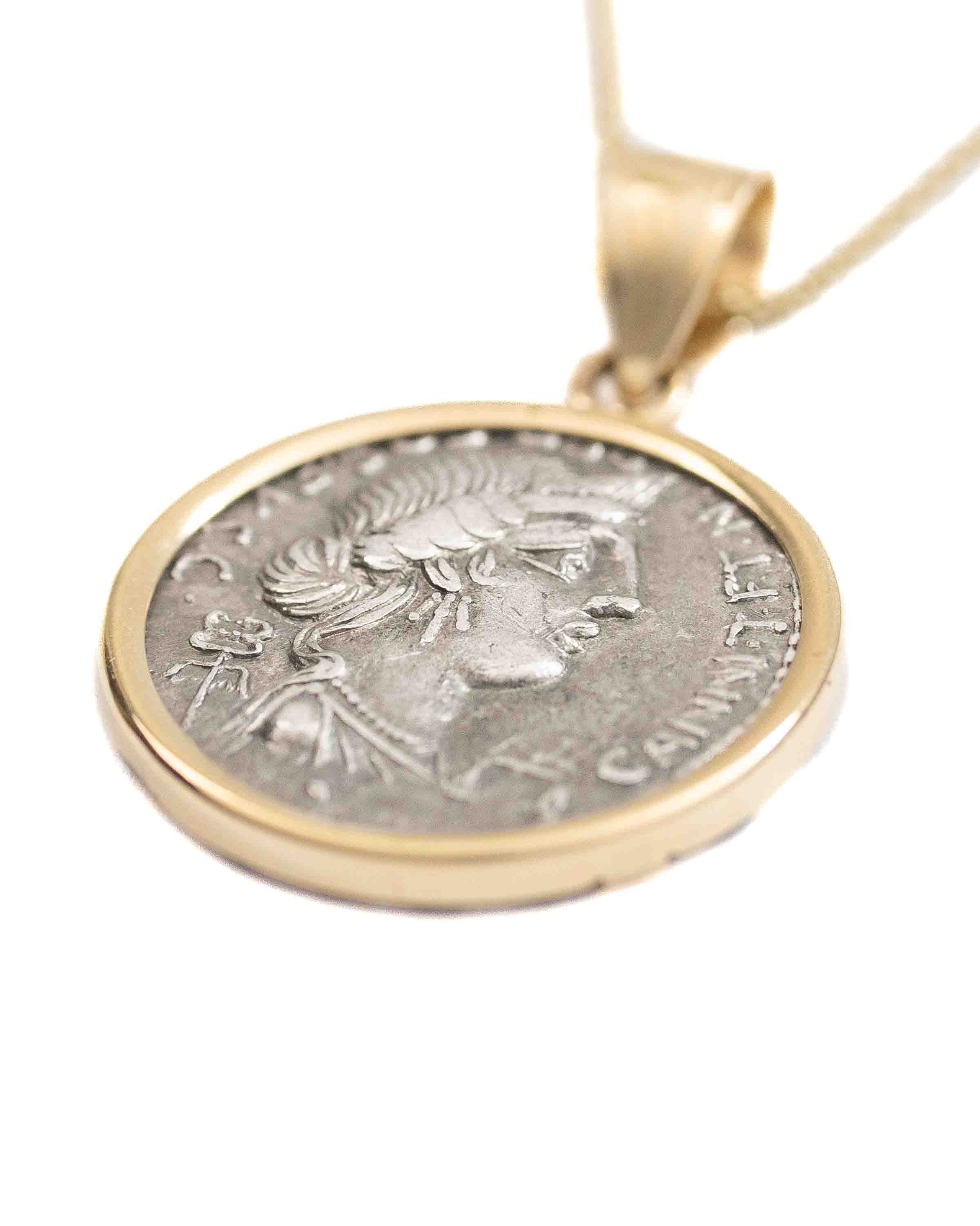 14k Gold Genuine Ancient Roman Coin Necklace (Anna Perenna; 82-81 B.C.)