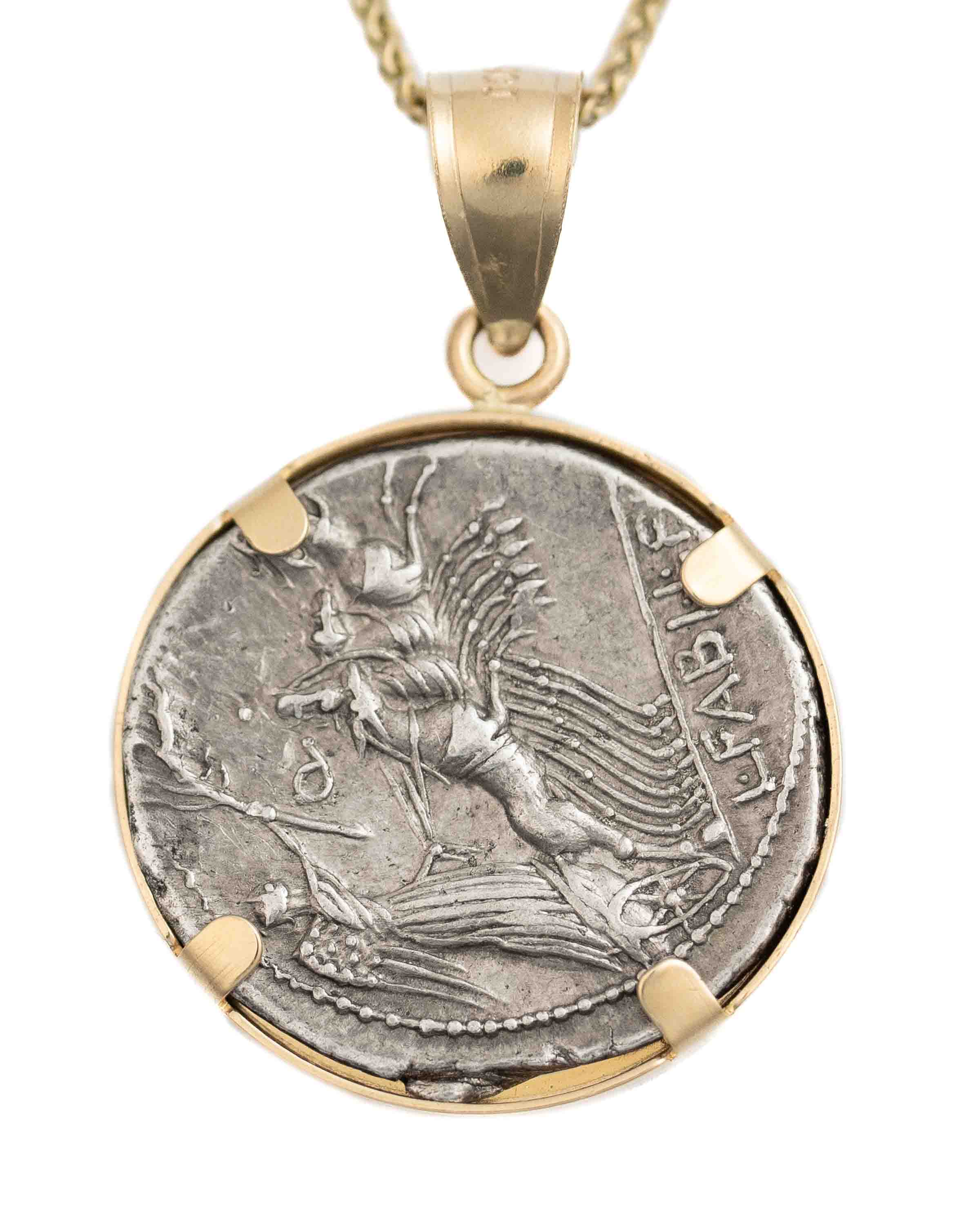 14k Gold Genuine Ancient Roman Coin Necklace (Anna Perenna; 82-81 B.C.)