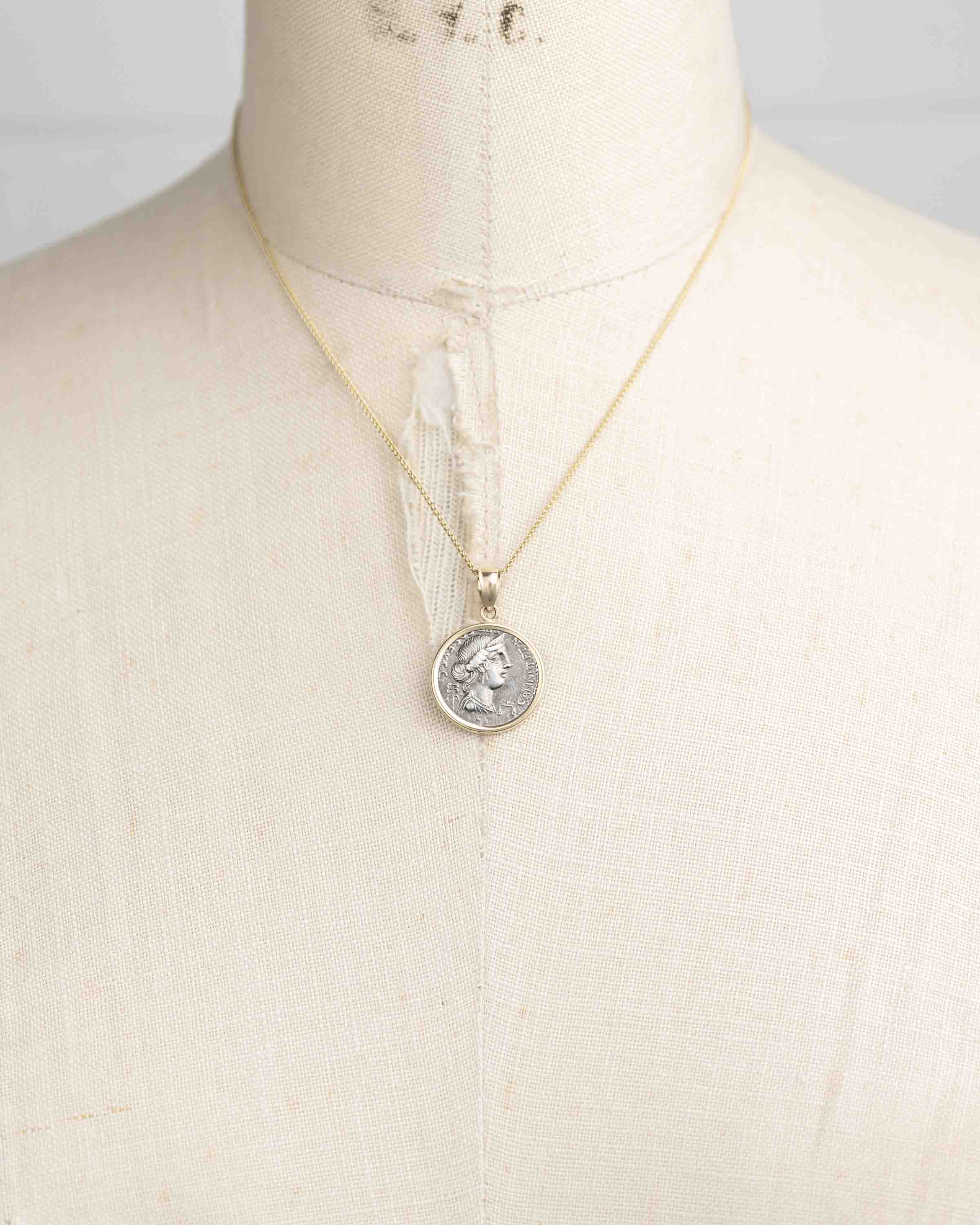 14k Gold Genuine Ancient Roman Coin Necklace (Anna Perenna; 82-81 B.C.)