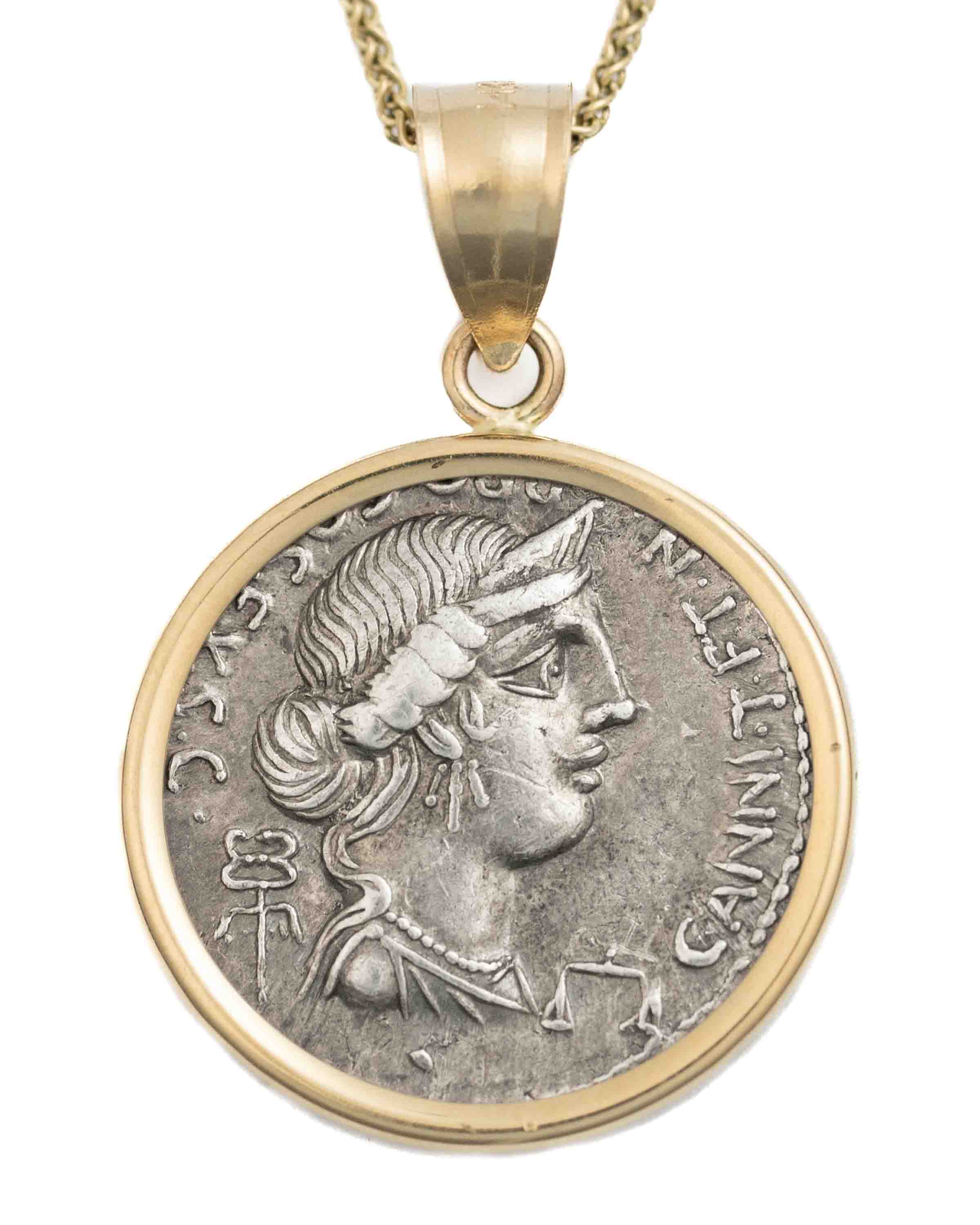 14k Gold Genuine Ancient Roman Coin Necklace (Anna Perenna; 82-81 B.C.)