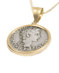 14k Gold Genuine Ancient Roman Coin Necklace (Augustus; 27 B.C.-14 A.D.)