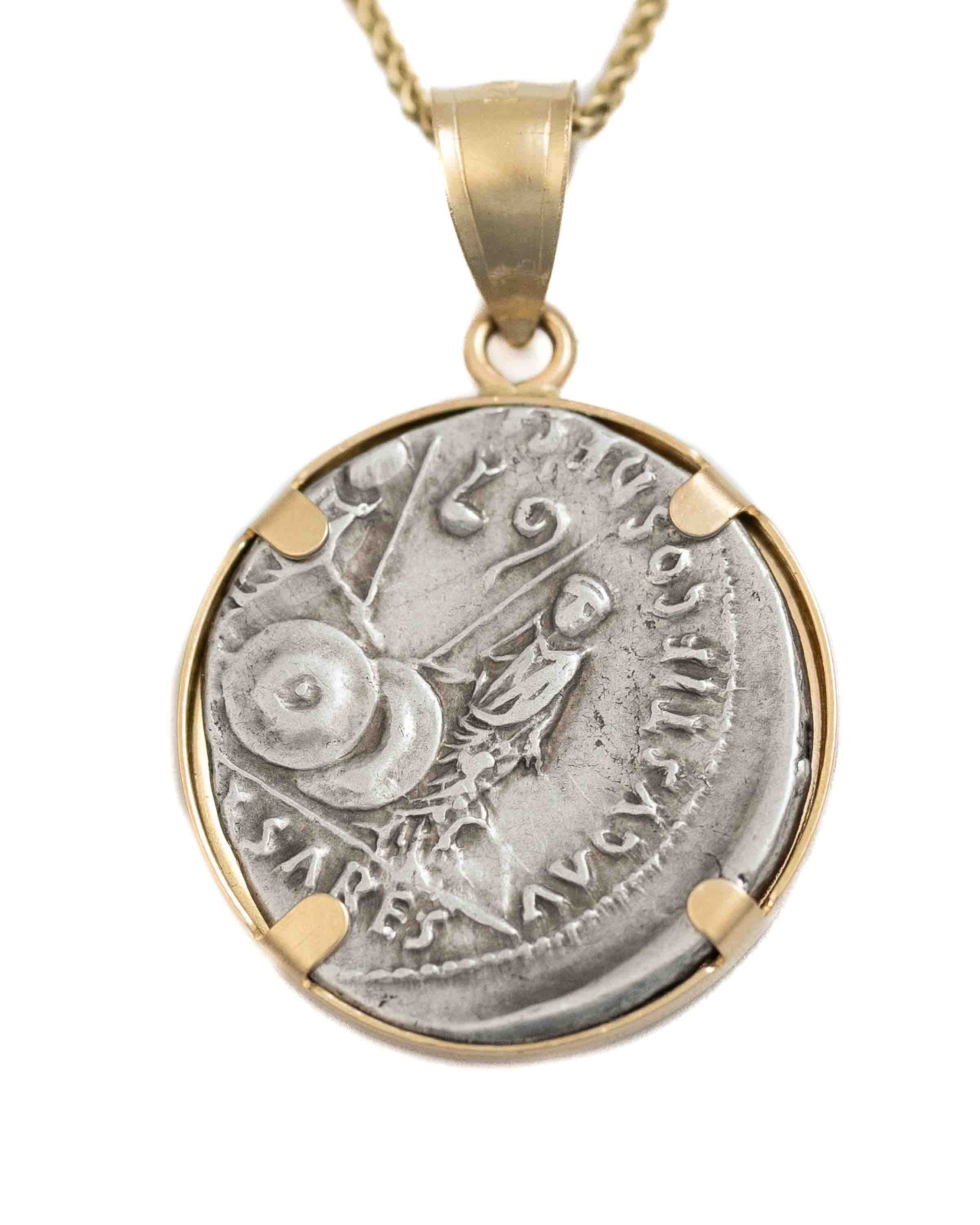 14k Gold Genuine Ancient Roman Coin Necklace (Augustus; 27 B.C.-14 A.D.)