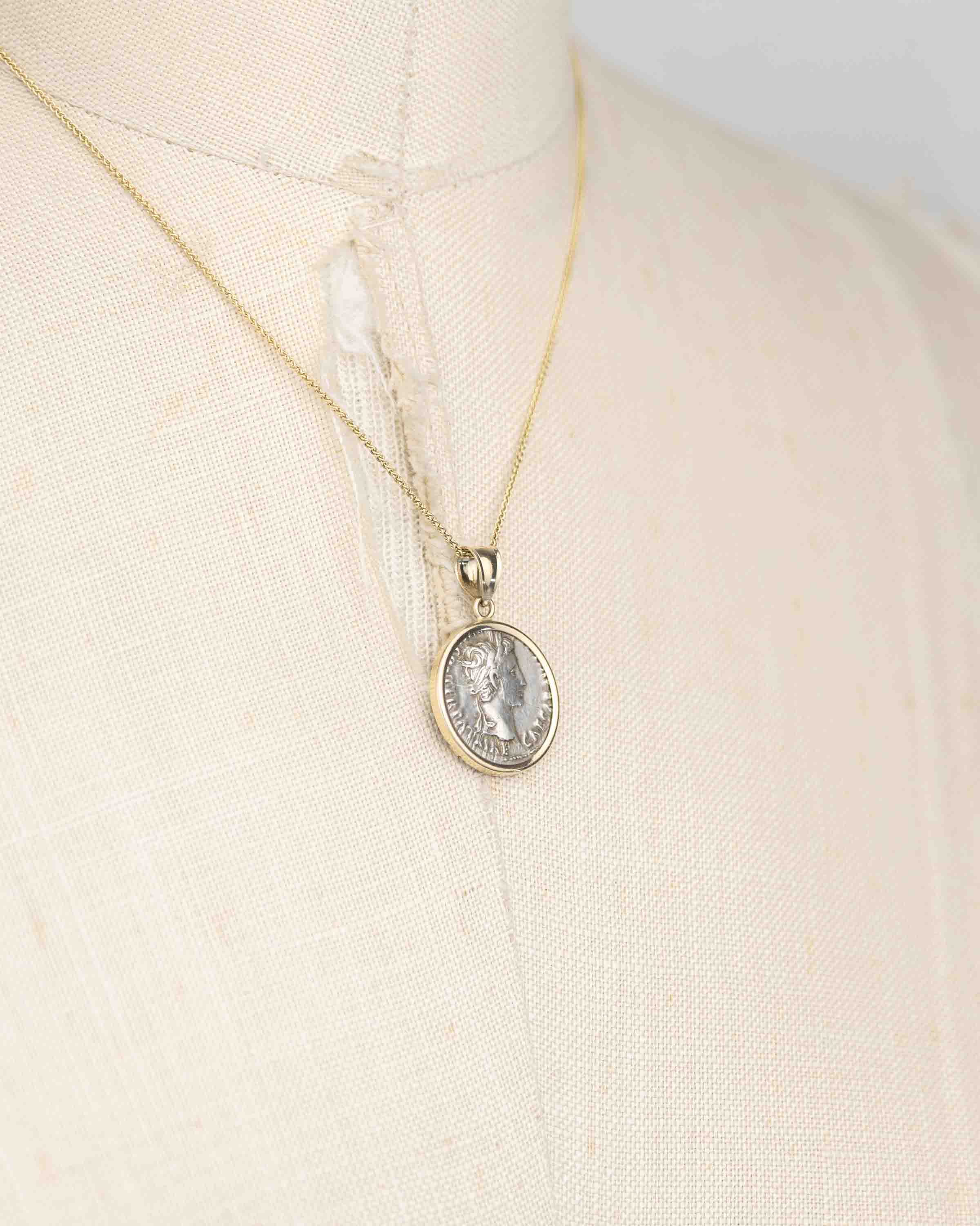 14k Gold Genuine Ancient Roman Coin Necklace (Augustus; 27 B.C.-14 A.D.)