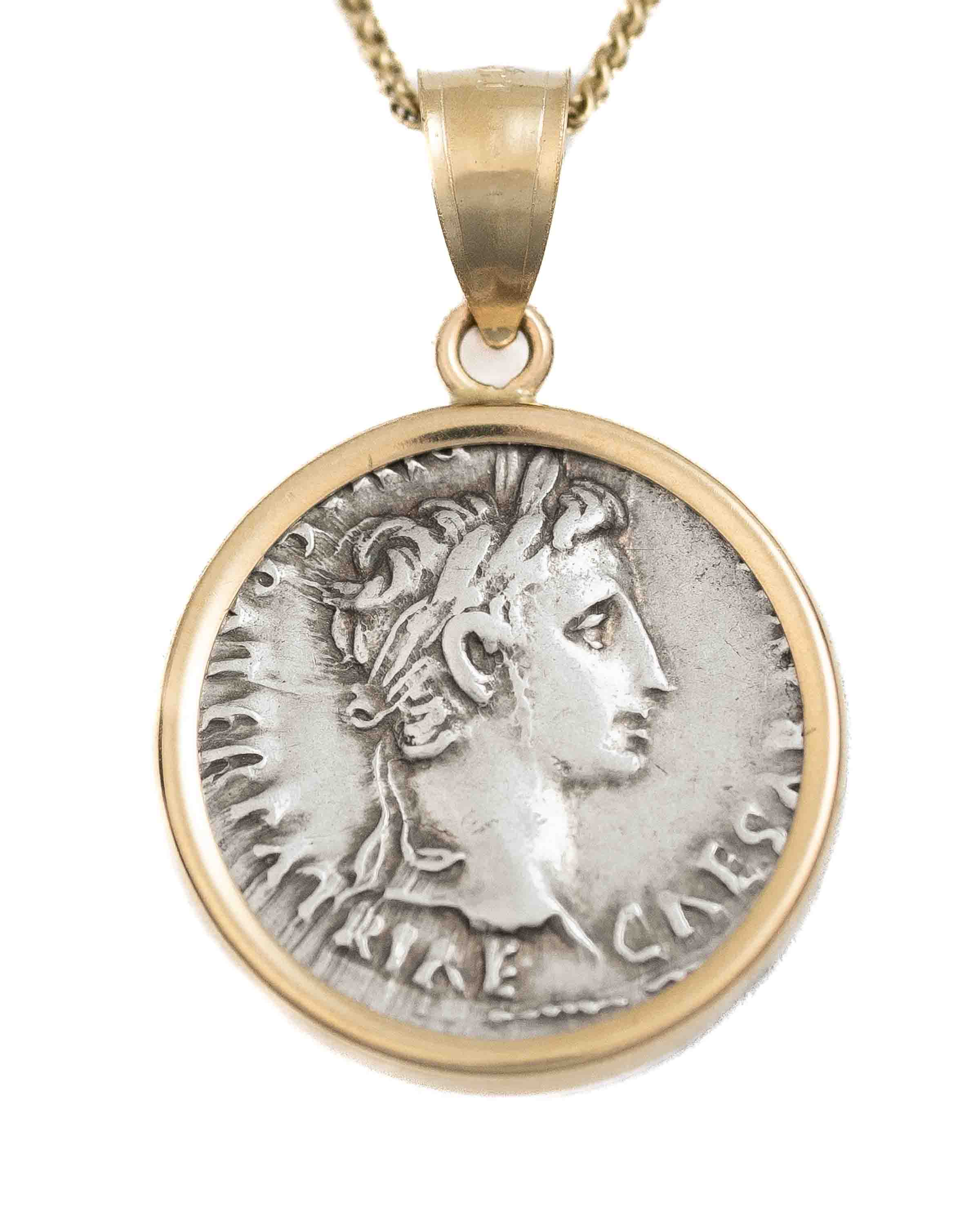 14k Gold Genuine Ancient Roman Coin Necklace (Augustus; 27 B.C.-14 A.D.)