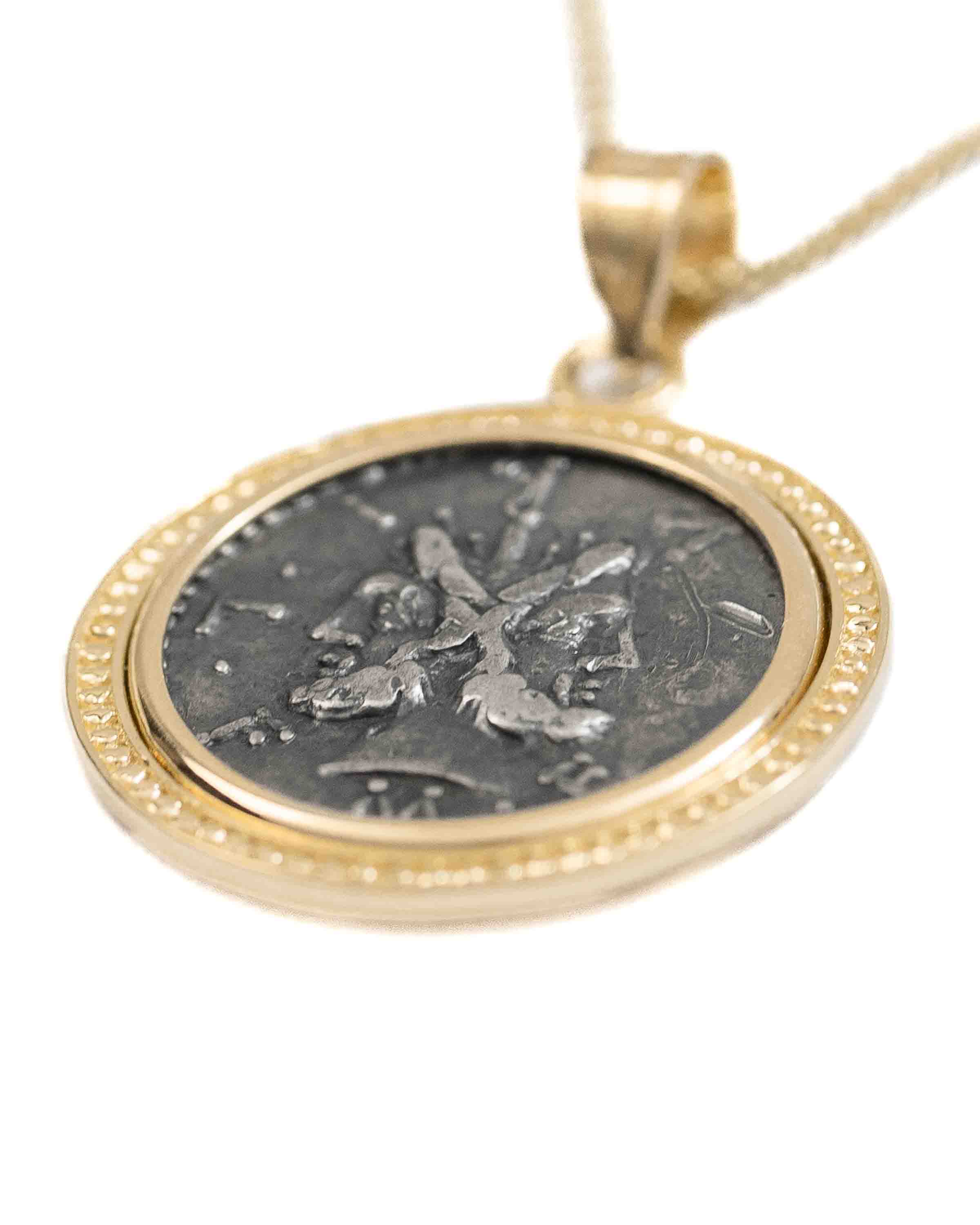 14k Gold Genuine Ancient Roman Coin Necklace (Janus; 119 B.C.)