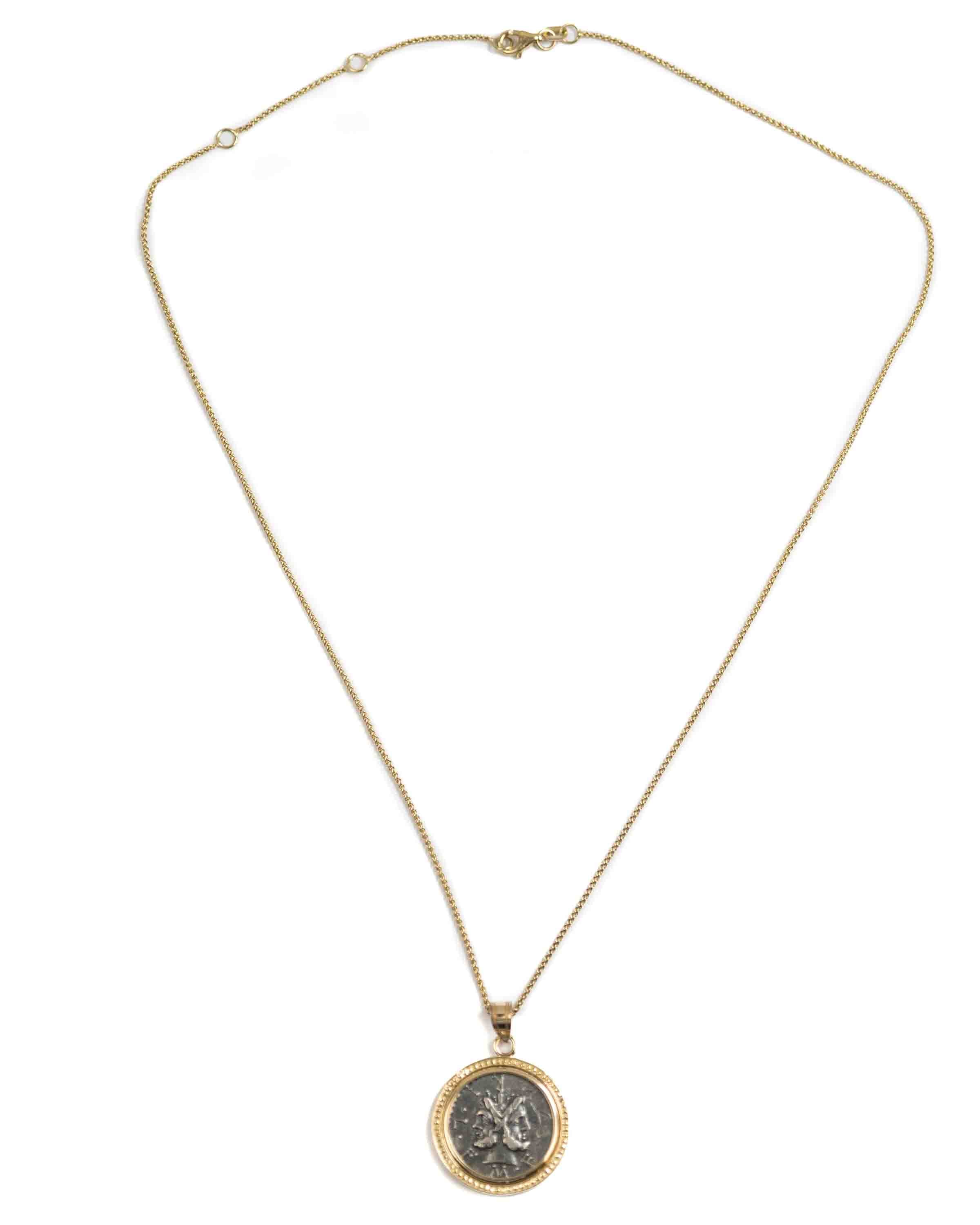 14k Gold Genuine Ancient Roman Coin Necklace (Janus; 119 B.C.)