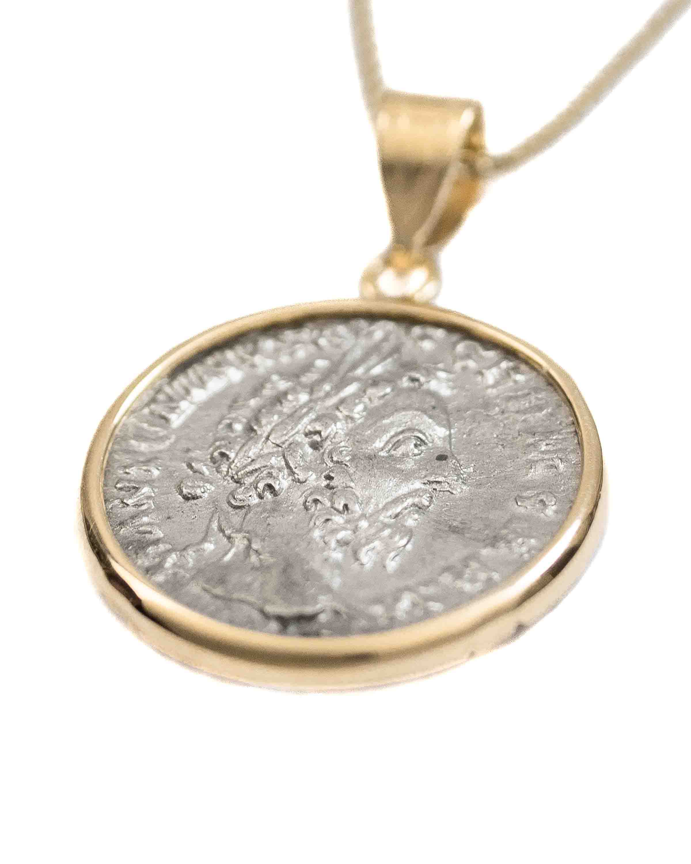 14k Gold Genuine Ancient Roman Coin Necklace (Marcus Aurelius; 161-180 A.D.)