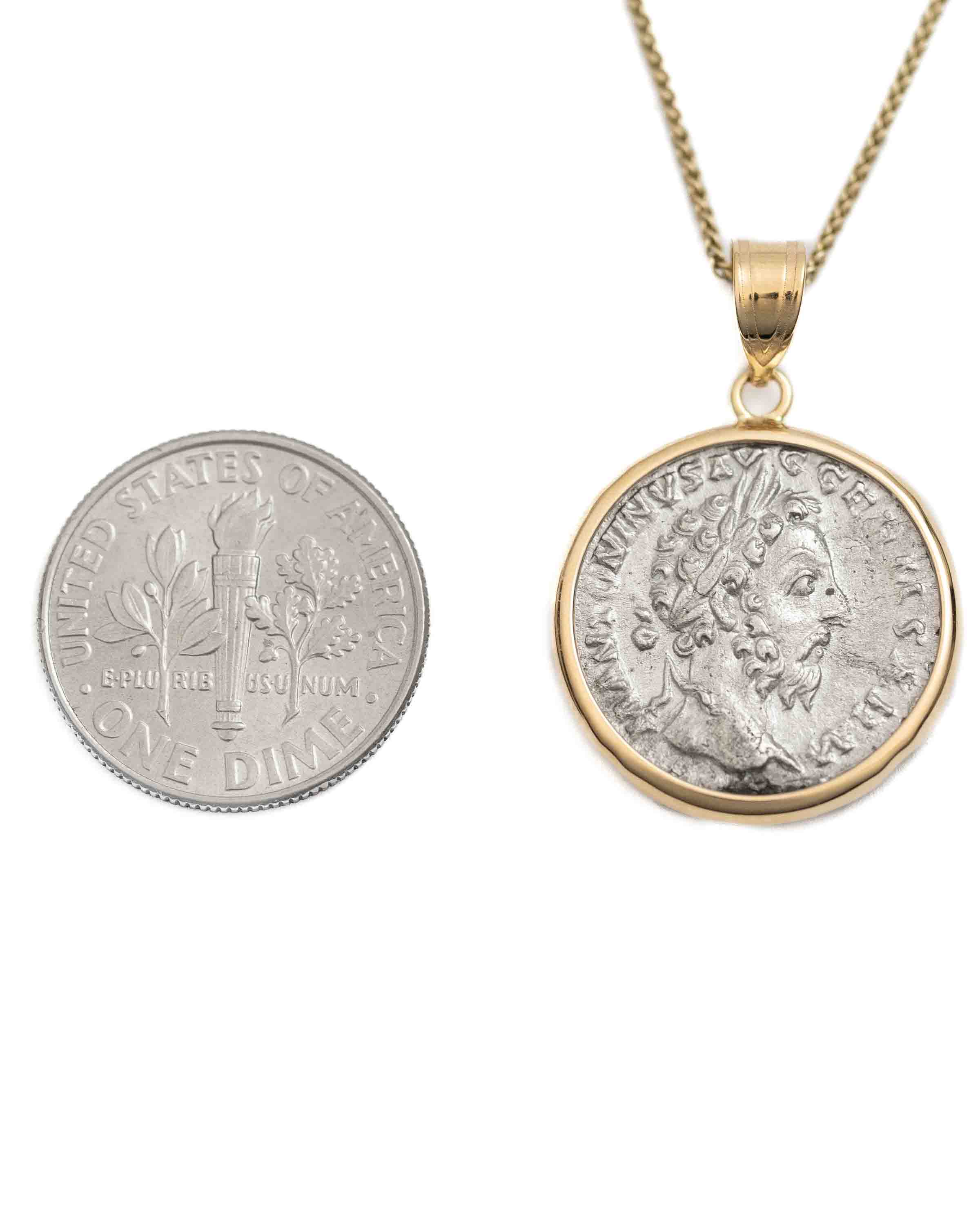 14k Gold Genuine Ancient Roman Coin Necklace (Marcus Aurelius; 161-180 A.D.)