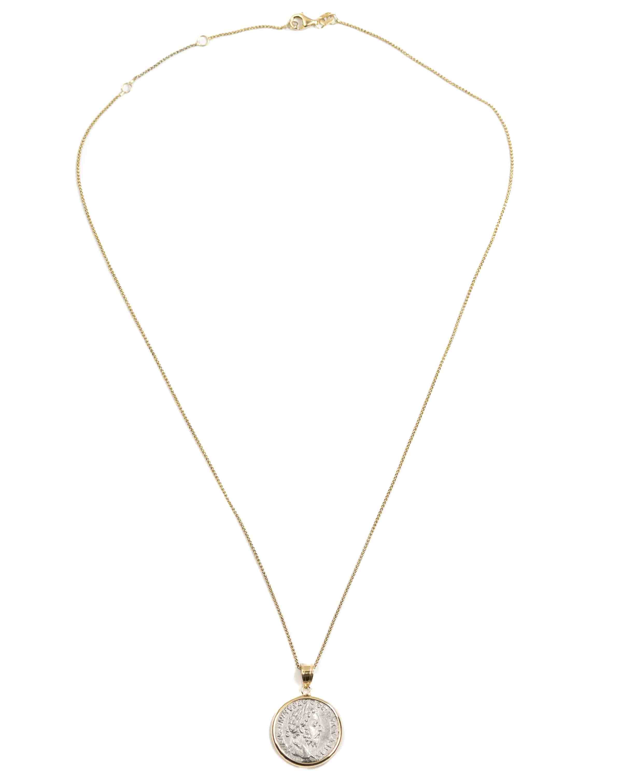 14k Gold Genuine Ancient Roman Coin Necklace (Marcus Aurelius; 161-180 A.D.)