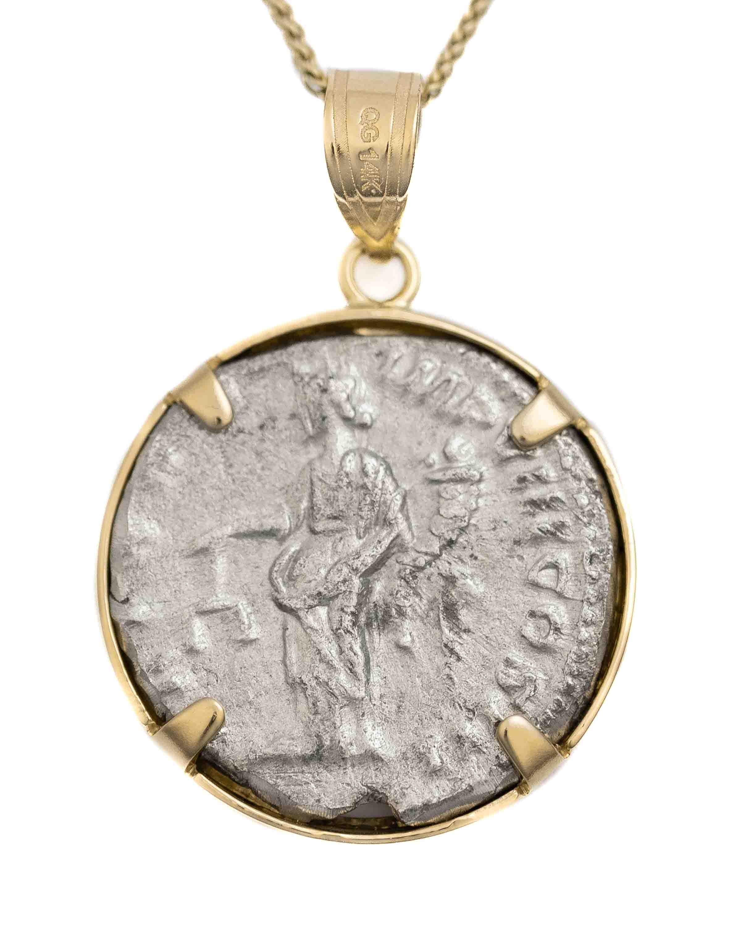 14k Gold Genuine Ancient Roman Coin Necklace (Marcus Aurelius; 161-180 A.D.)