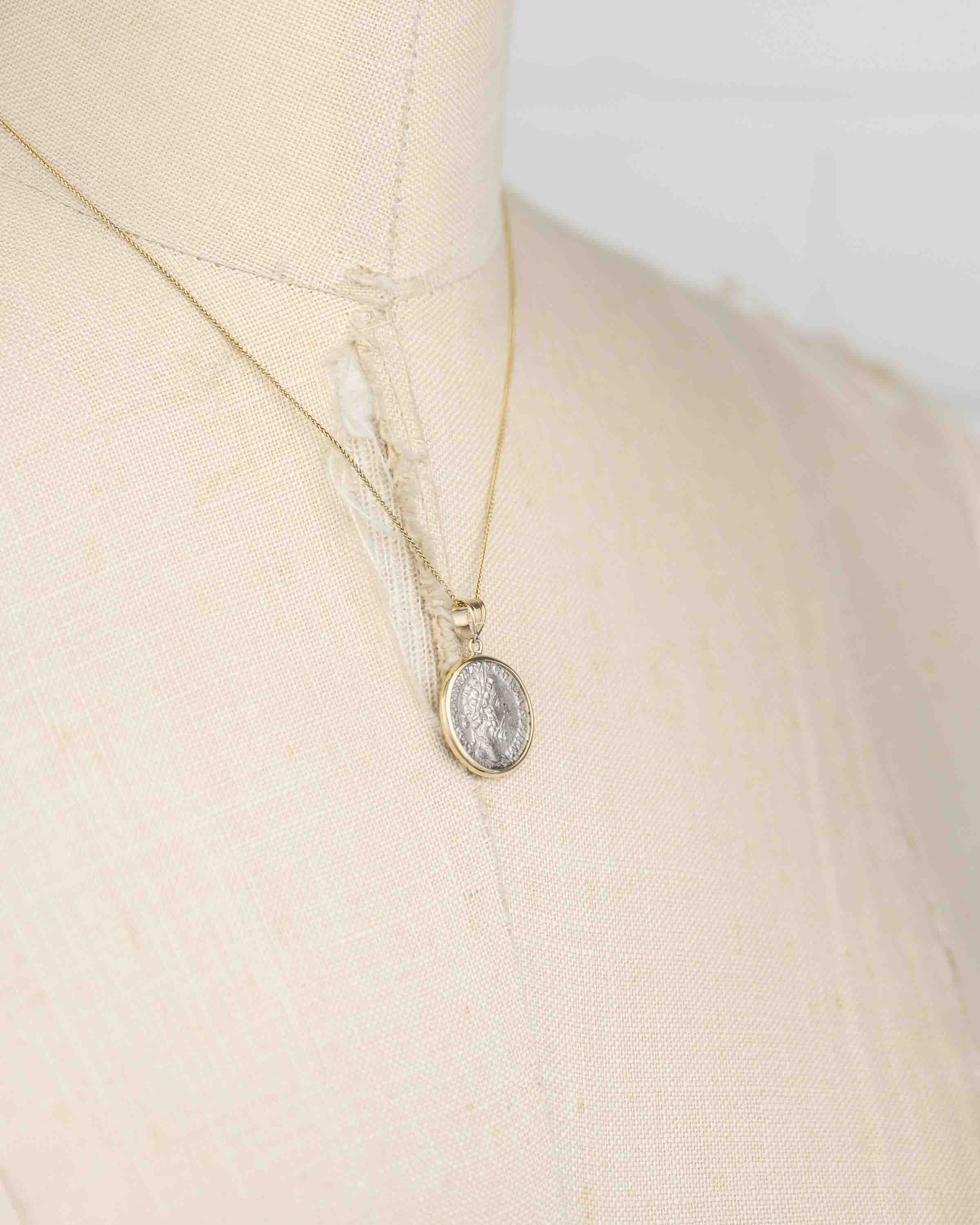 14k Gold Genuine Ancient Roman Coin Necklace (Marcus Aurelius; 161-180 A.D.)