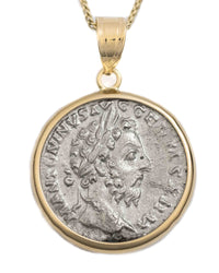 14k Gold Genuine Ancient Roman Coin Necklace (Marcus Aurelius; 161-180 A.D.)