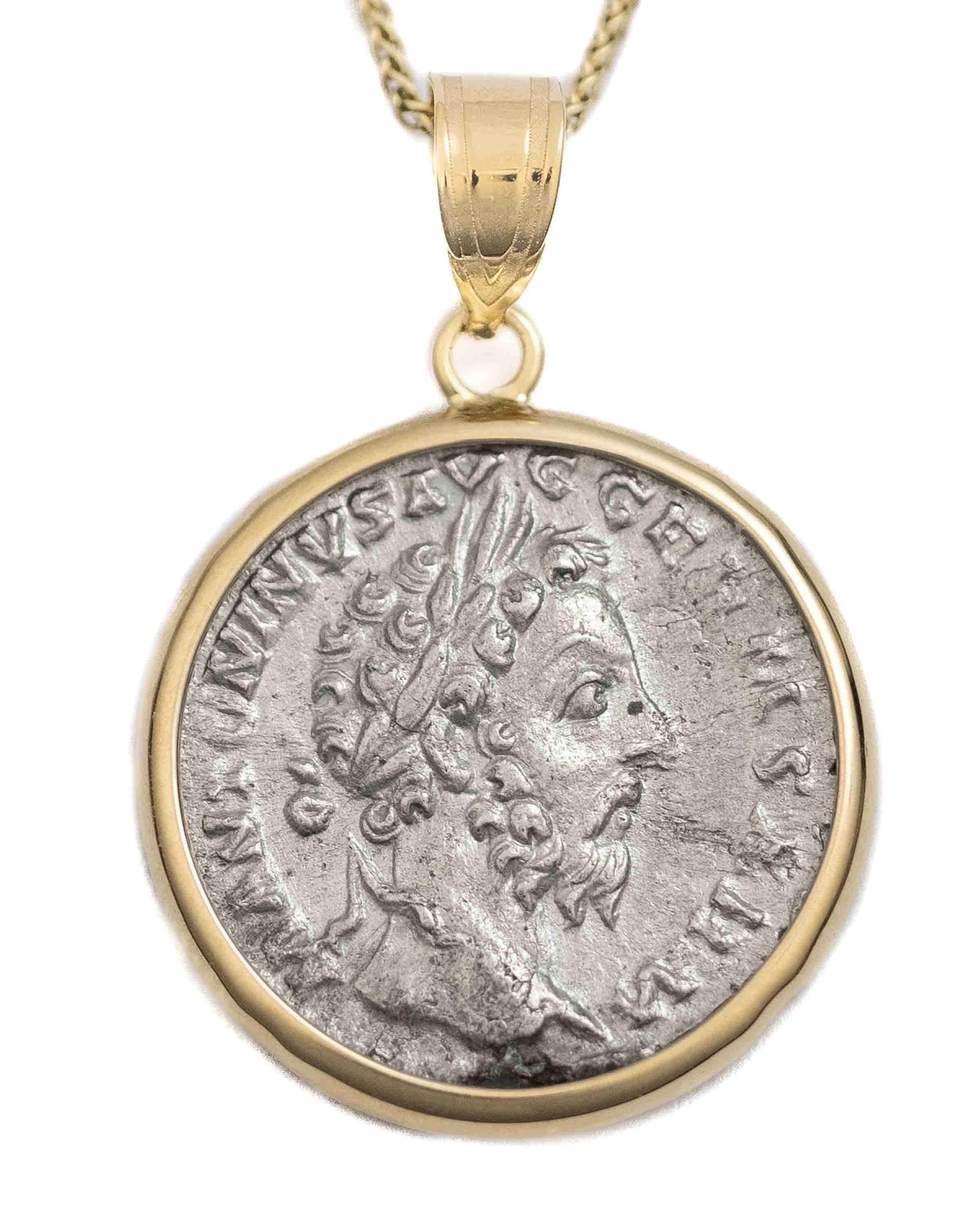 14k Gold Genuine Ancient Roman Coin Necklace (Marcus Aurelius; 161-180 A.D.)