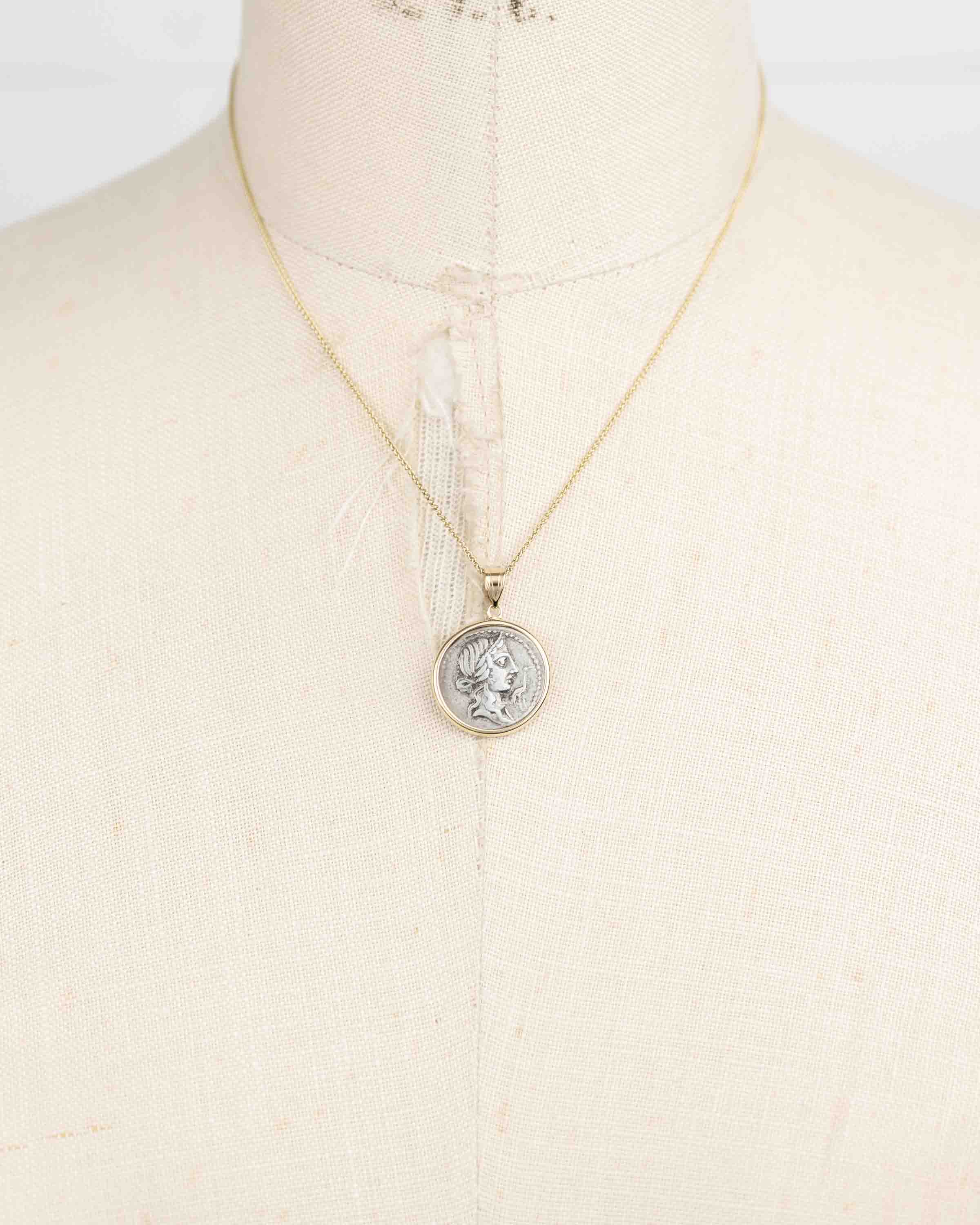 14k Gold Genuine Ancient Roman Coin Necklace (Pietas; 81 B.C.)