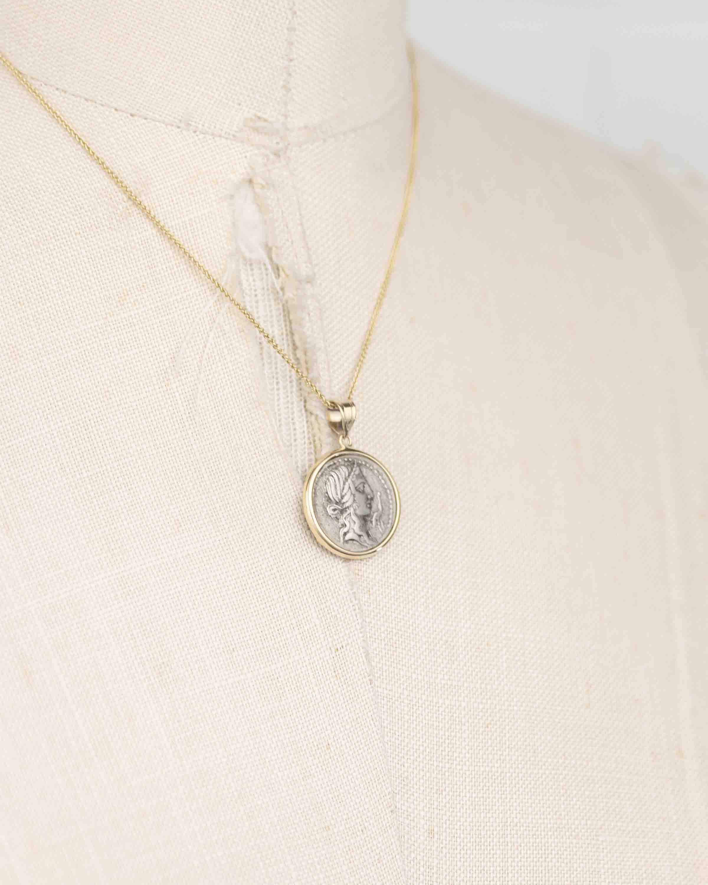 14k Gold Genuine Ancient Roman Coin Necklace (Pietas; 81 B.C.)