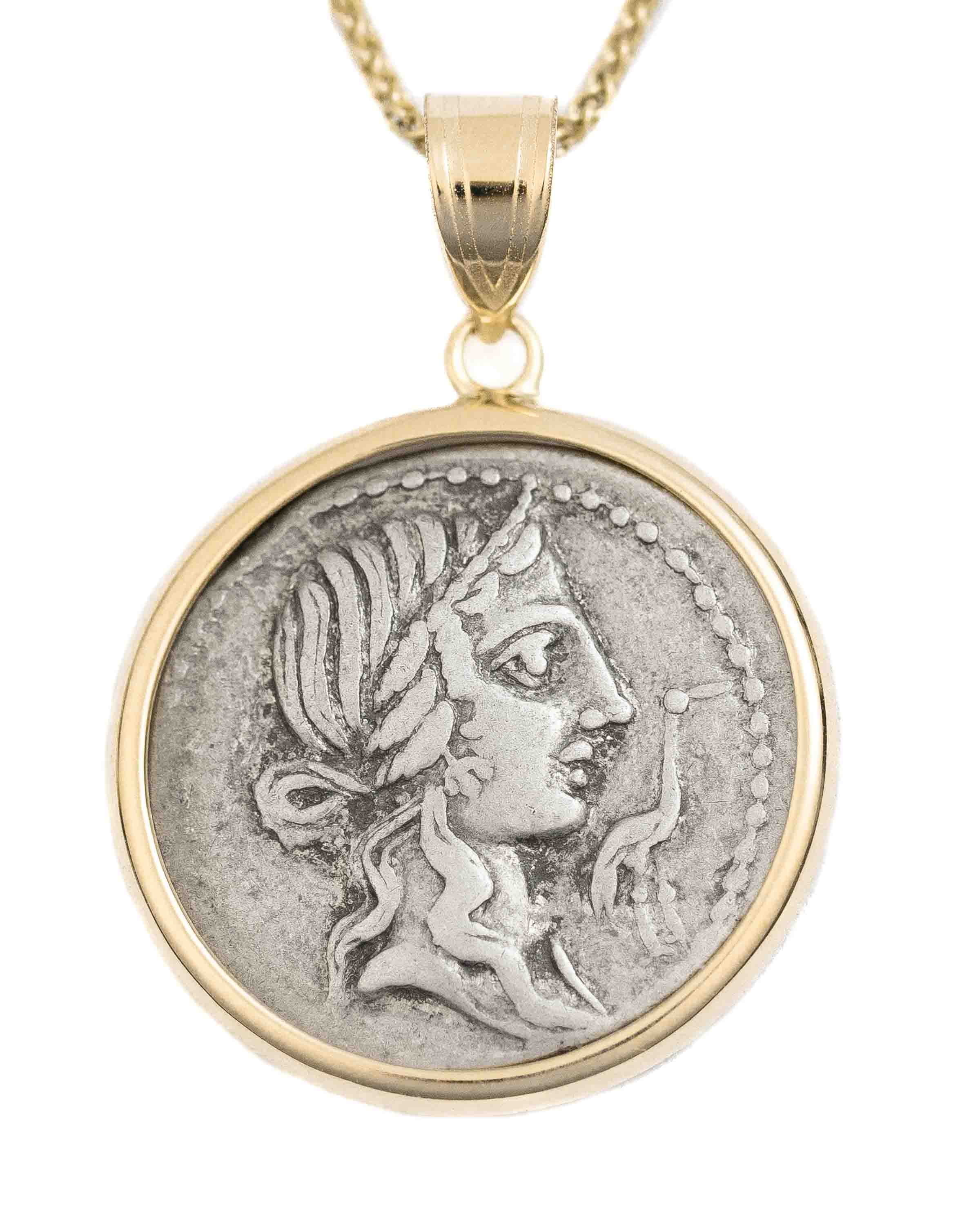 14k Gold Genuine Ancient Roman Coin Necklace (Pietas; 81 B.C.)