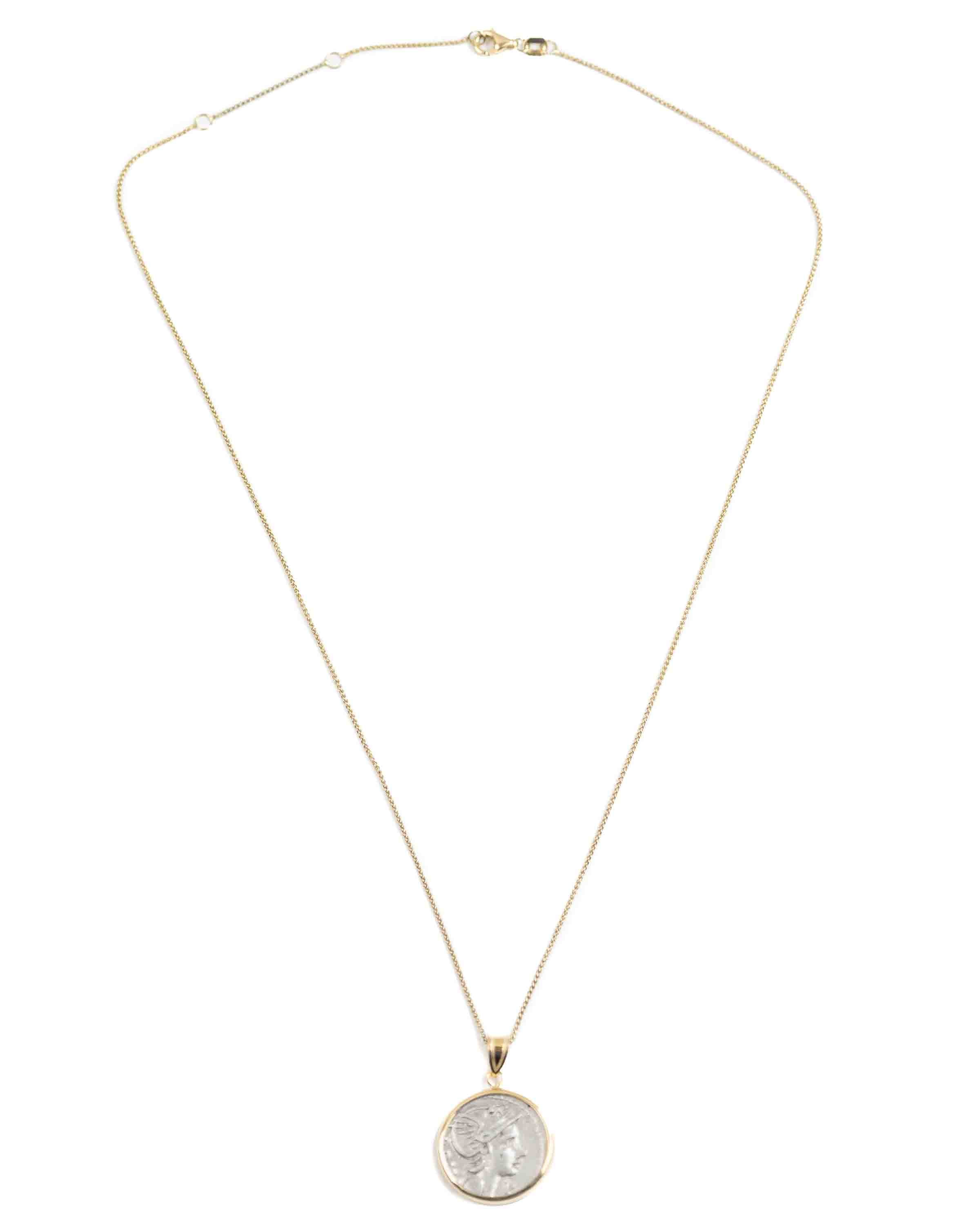 14k Gold Genuine Ancient Roman Coin Necklace (Roma; 109-108 B.C.)