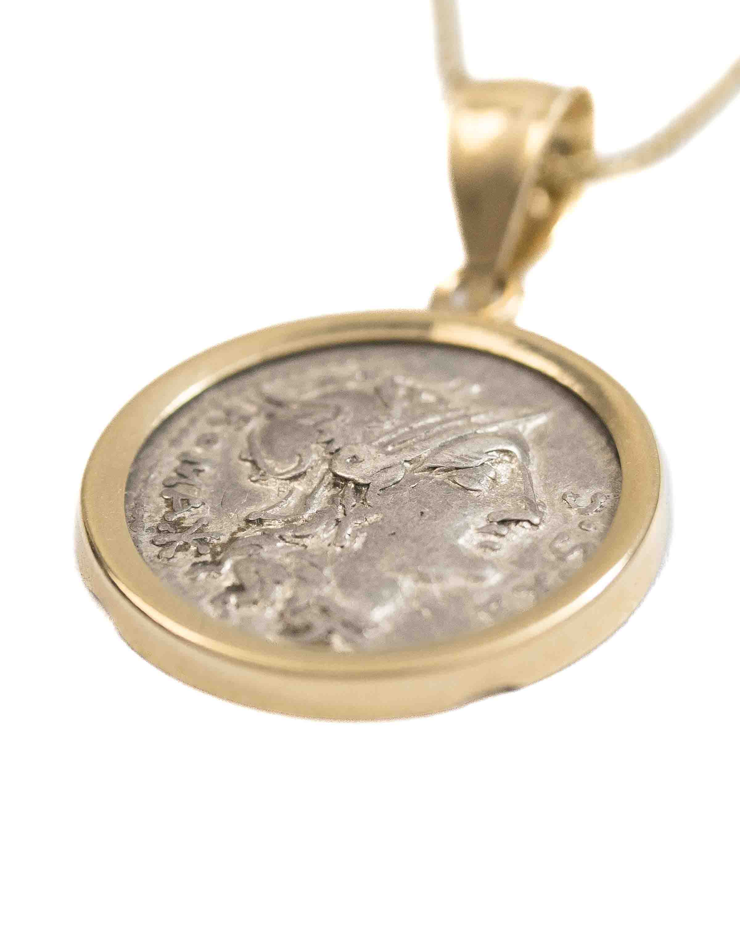 14k Gold Genuine Ancient Roman Coin Necklace (Roma; 116-115 B.C.)