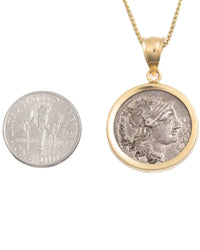 14k Gold Genuine Ancient Roman Coin Necklace (Roma; 116-115 B.C.)