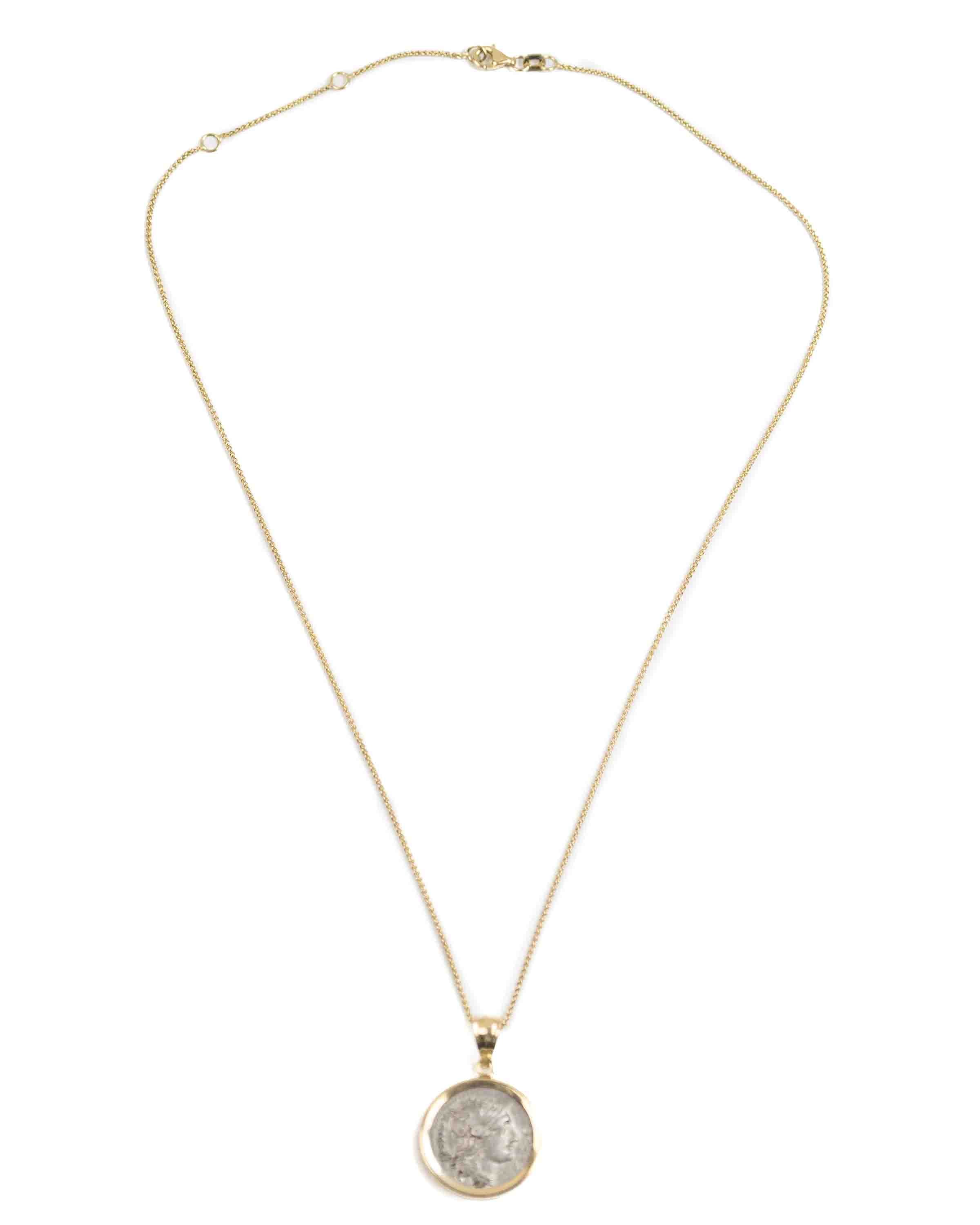 14k Gold Genuine Ancient Roman Coin Necklace (Roma; 116-115 B.C.)