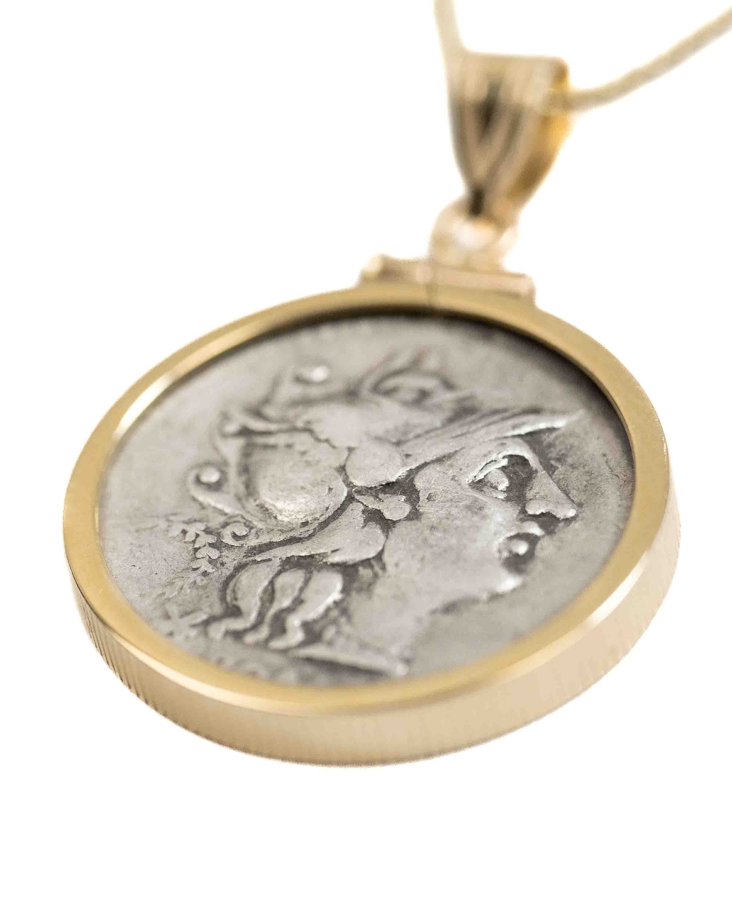 14k Gold Genuine Ancient Roman Coin Necklace (Roma; 136 B.C.)