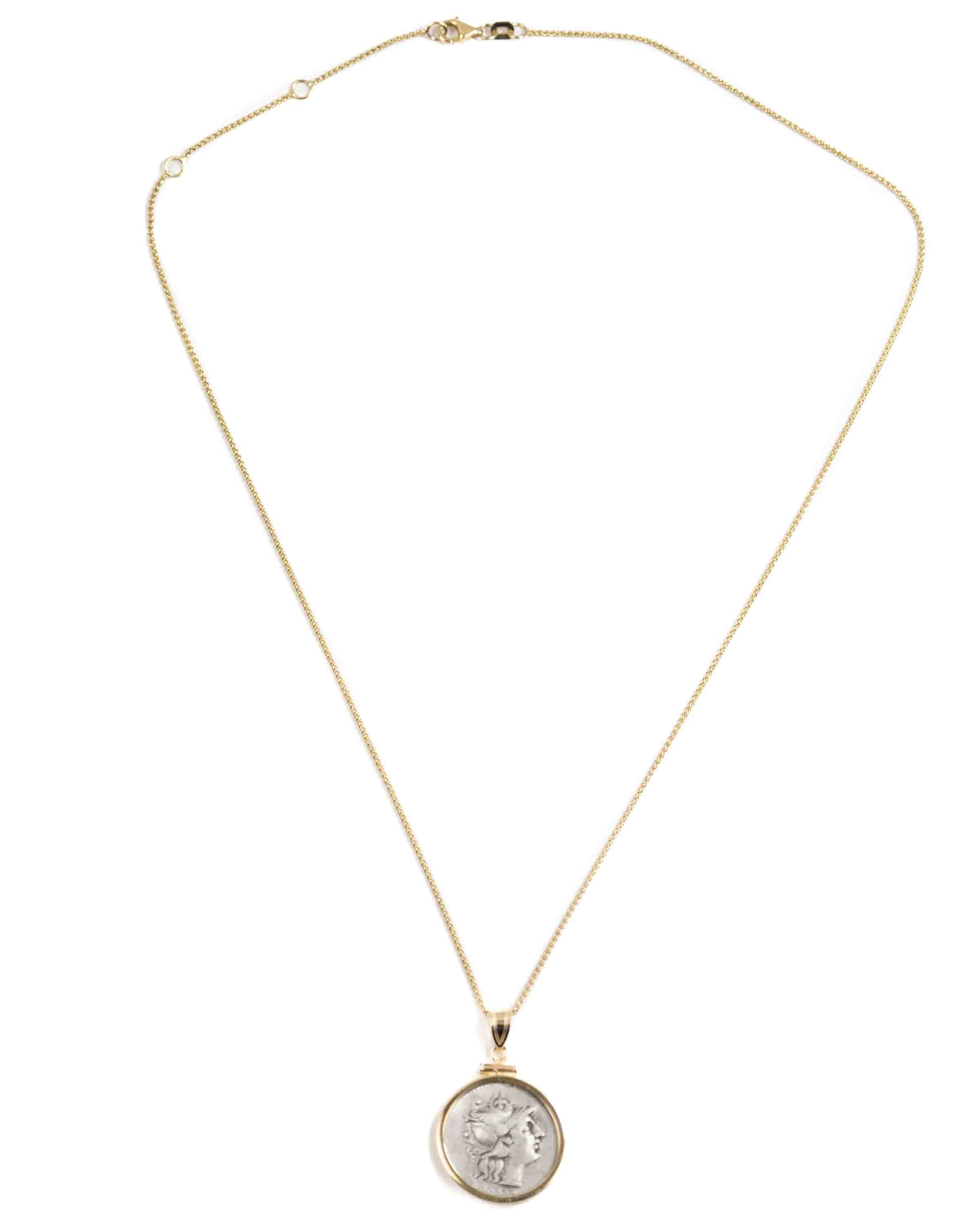 14k Gold Genuine Ancient Roman Coin Necklace (Roma; 136 B.C.)