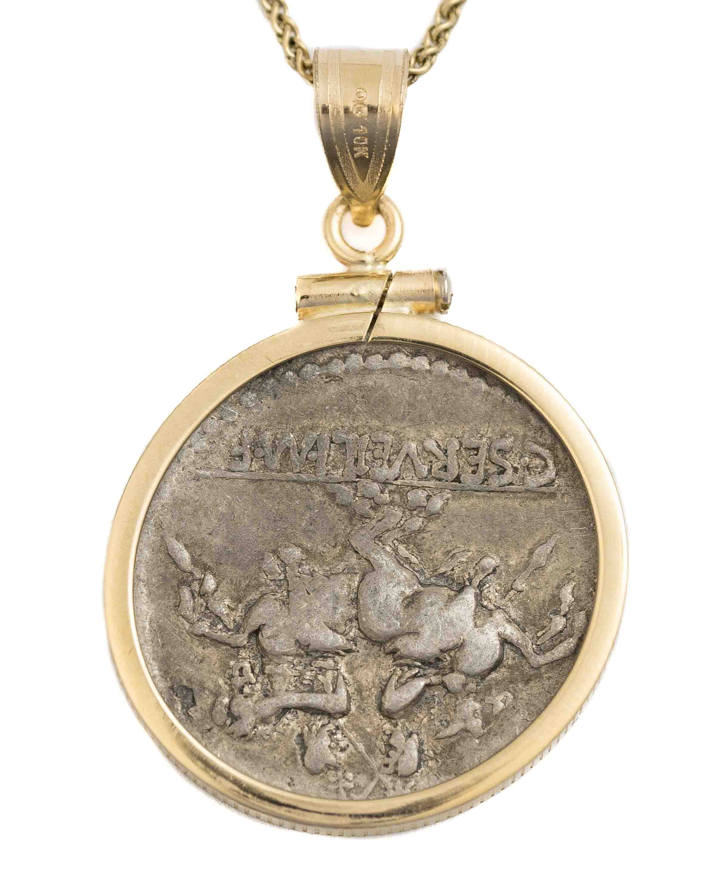 14k Gold Genuine Ancient Roman Coin Necklace (Roma; 136 B.C.)