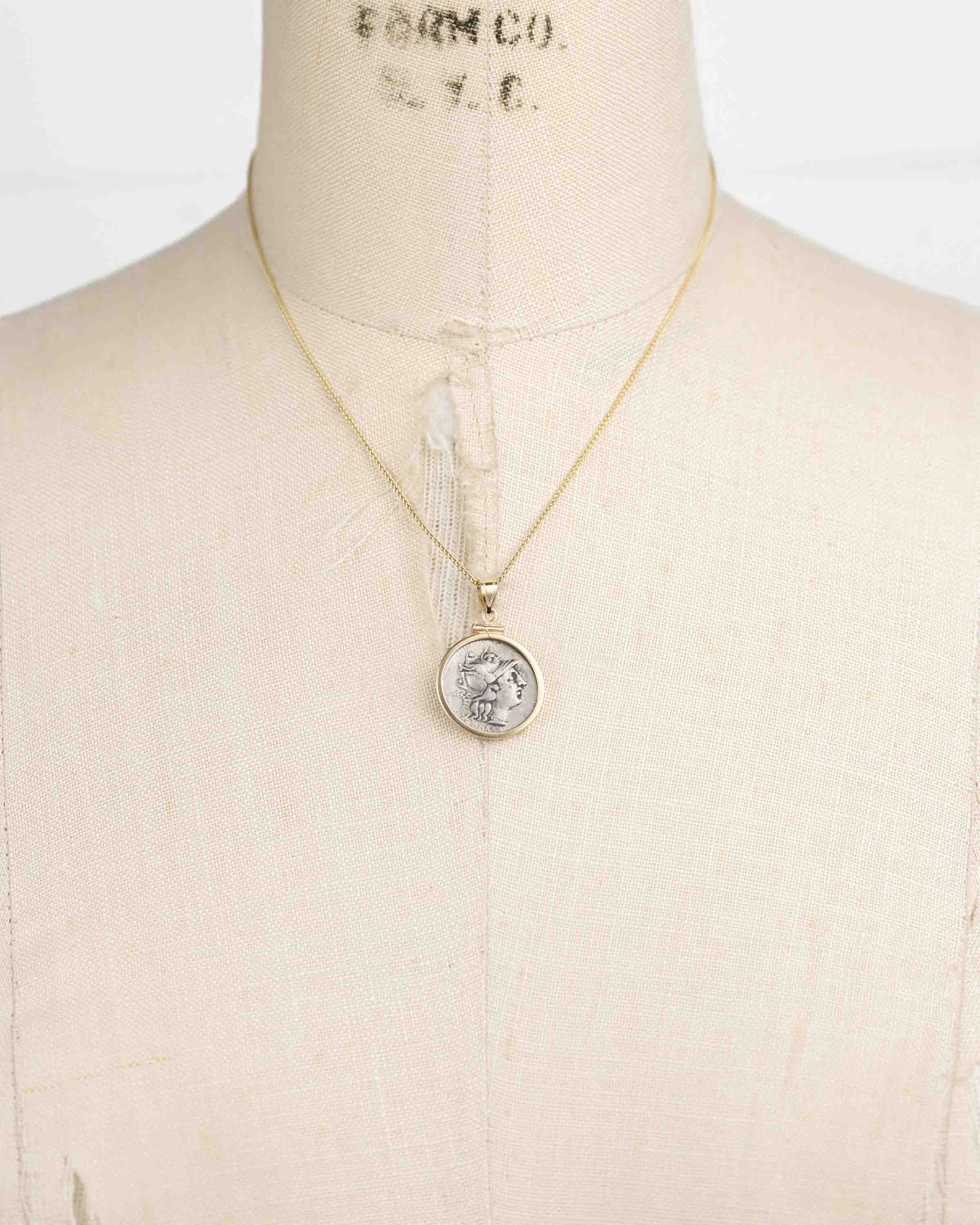 14k Gold Genuine Ancient Roman Coin Necklace (Roma; 136 B.C.)