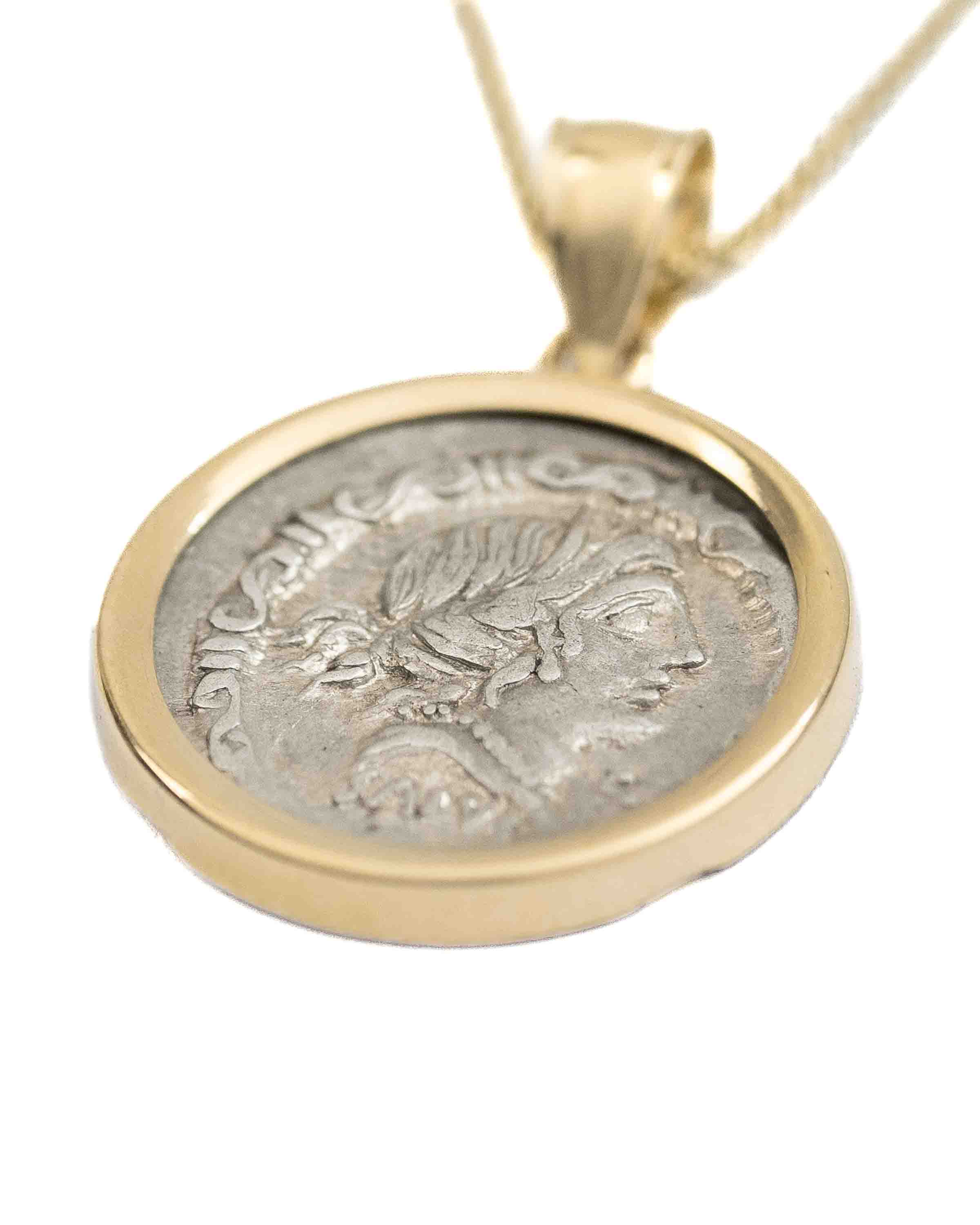 14k Gold Genuine Ancient Roman Coin Necklace (Salus; 91 B.C.)