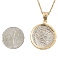 14k Gold Genuine Ancient Roman Coin Necklace (Salus; 91 B.C.)