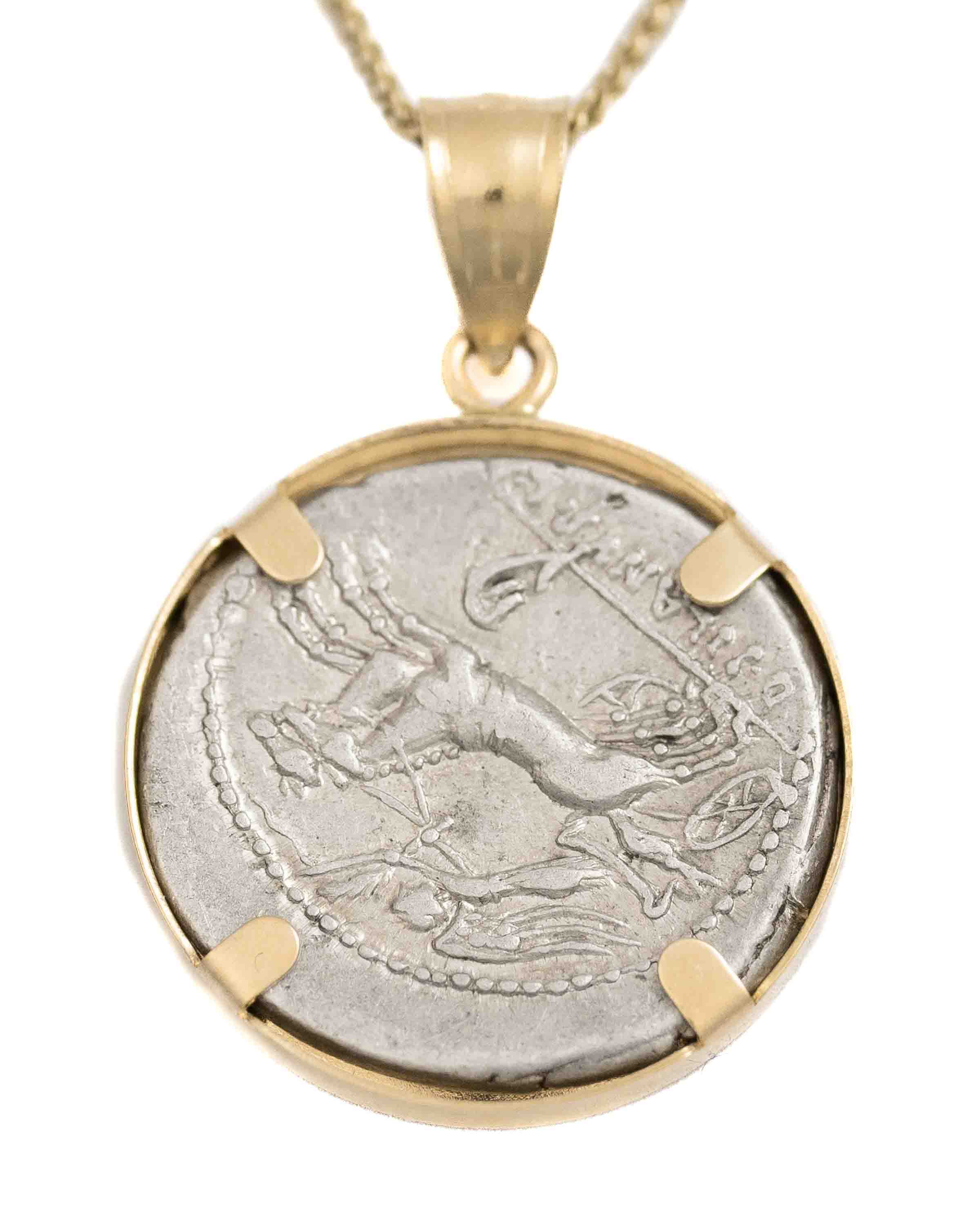 14k Gold Genuine Ancient Roman Coin Necklace (Salus; 91 B.C.)