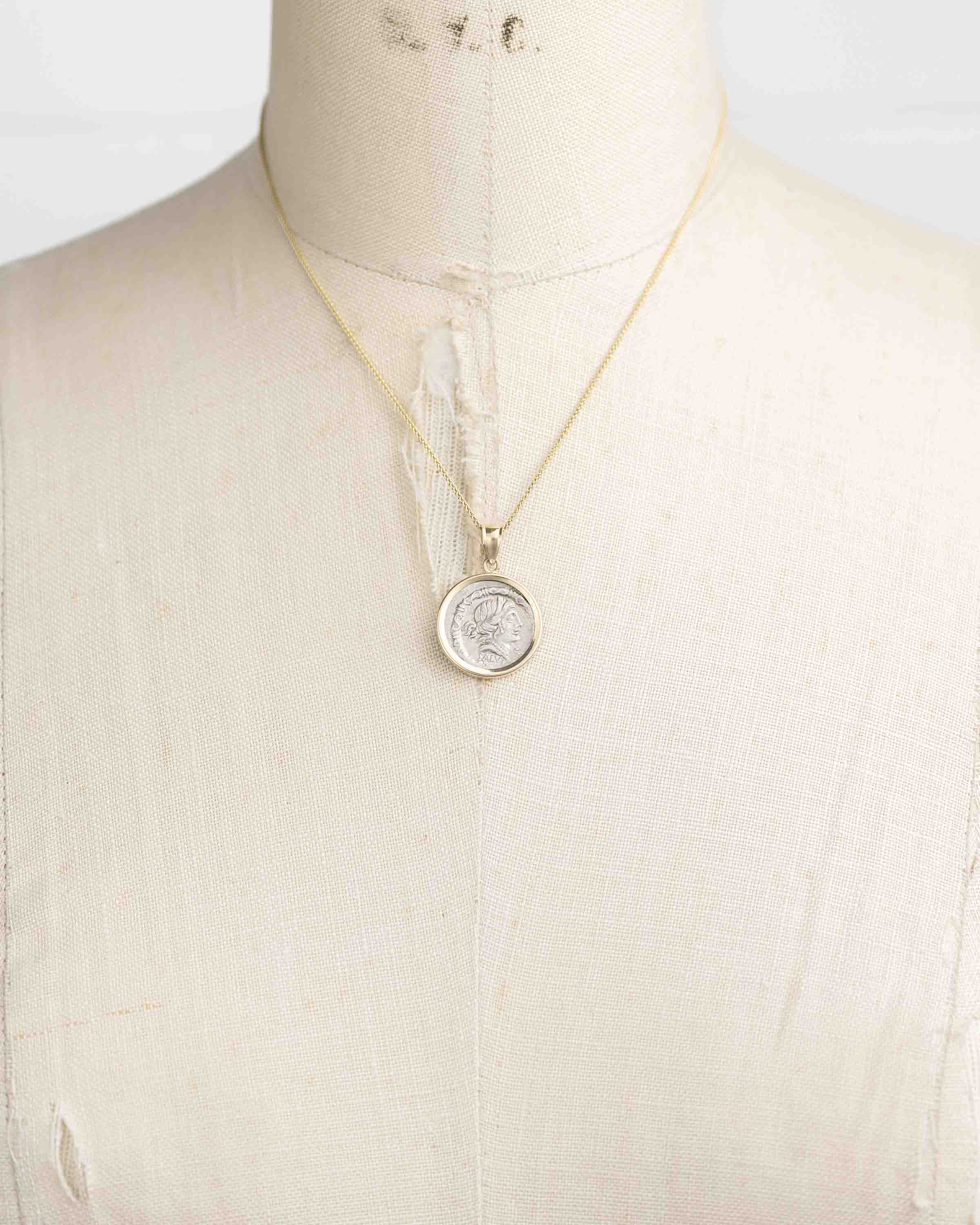 14k Gold Genuine Ancient Roman Coin Necklace (Salus; 91 B.C.)