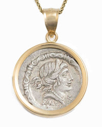 14k Gold Genuine Ancient Roman Coin Necklace (Salus; 91 B.C.)