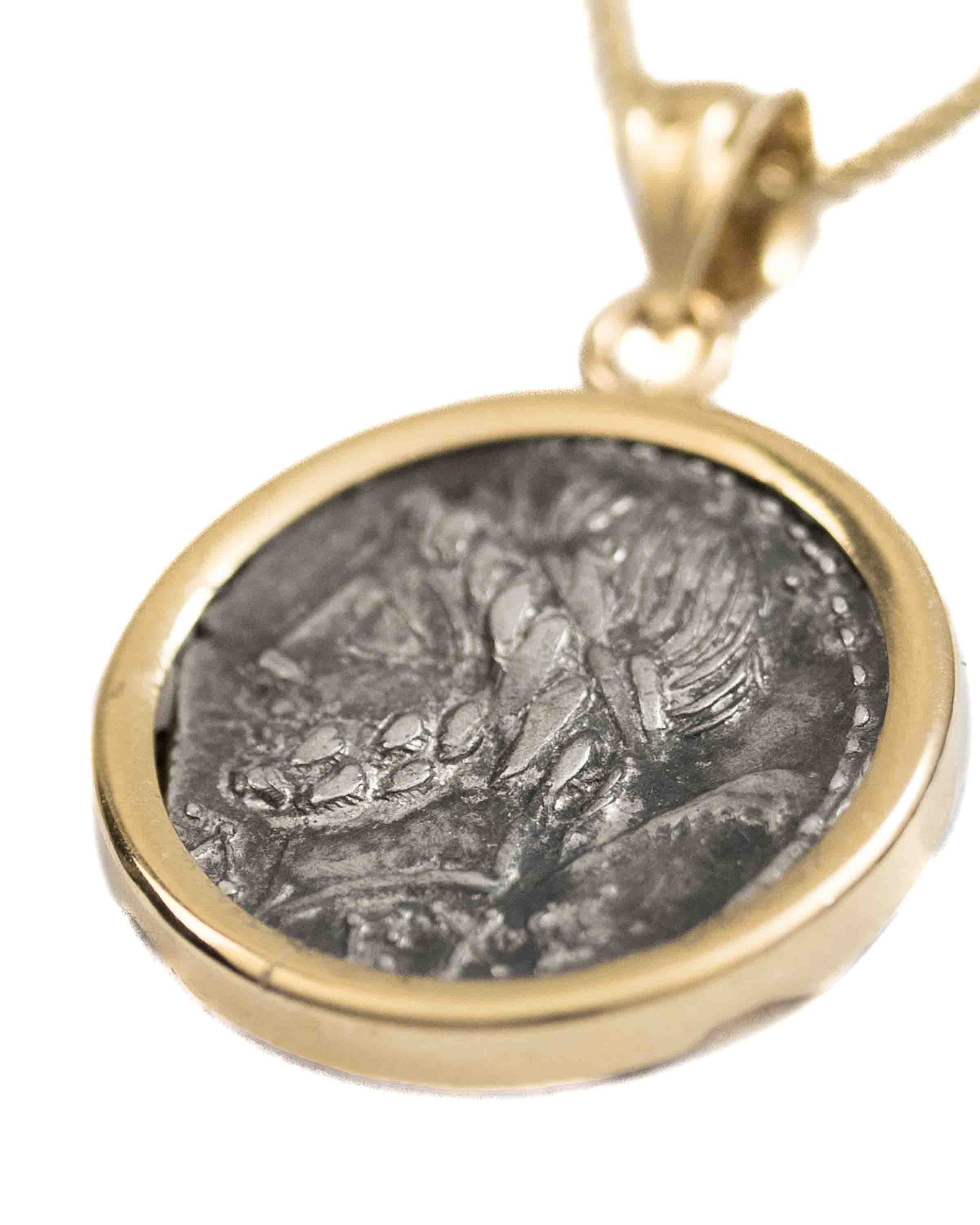 14k Gold Genuine Ancient Roman Coin Necklace (Saturn; 87 B.C.)