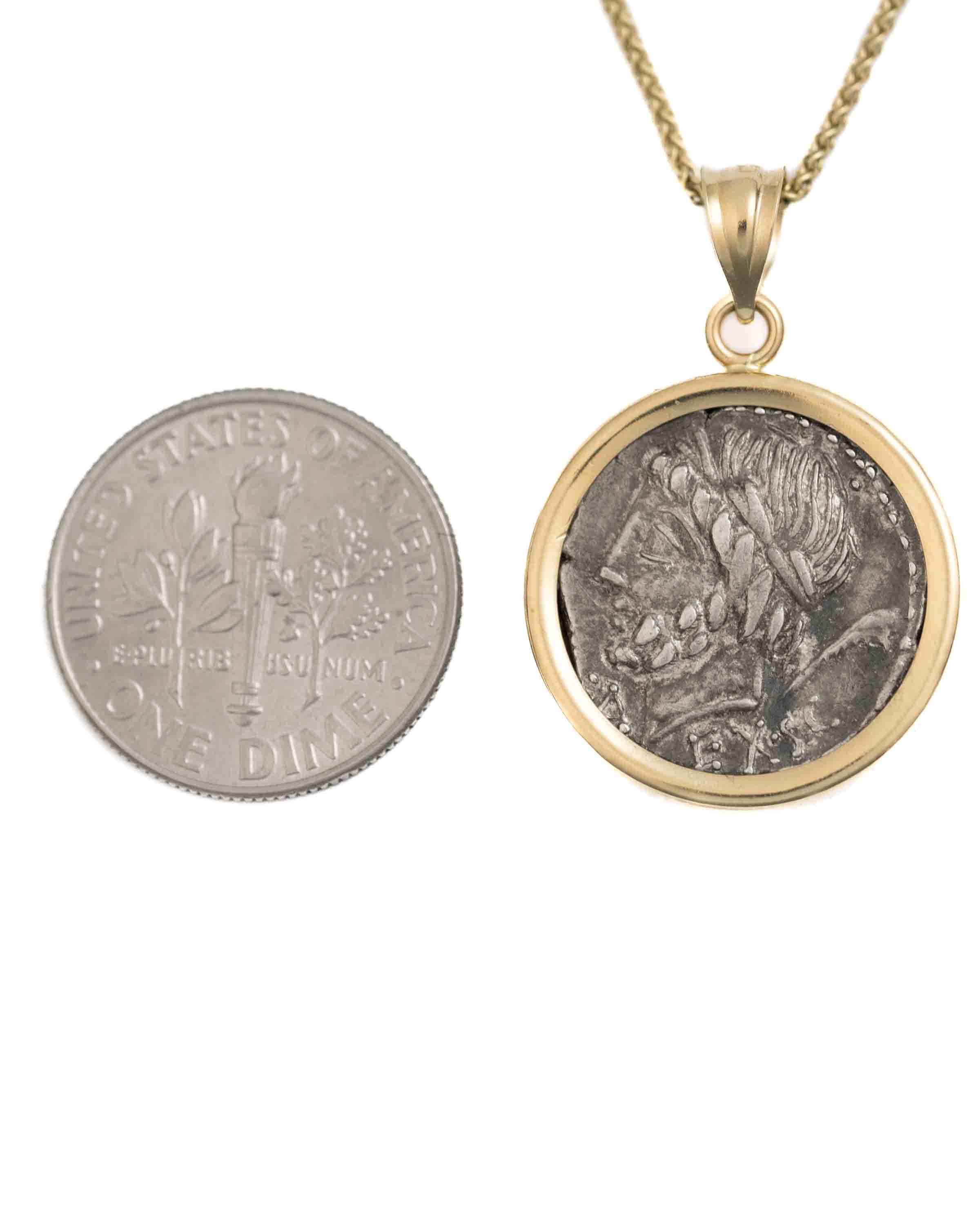 14k Gold Genuine Ancient Roman Coin Necklace (Saturn; 87 B.C.)