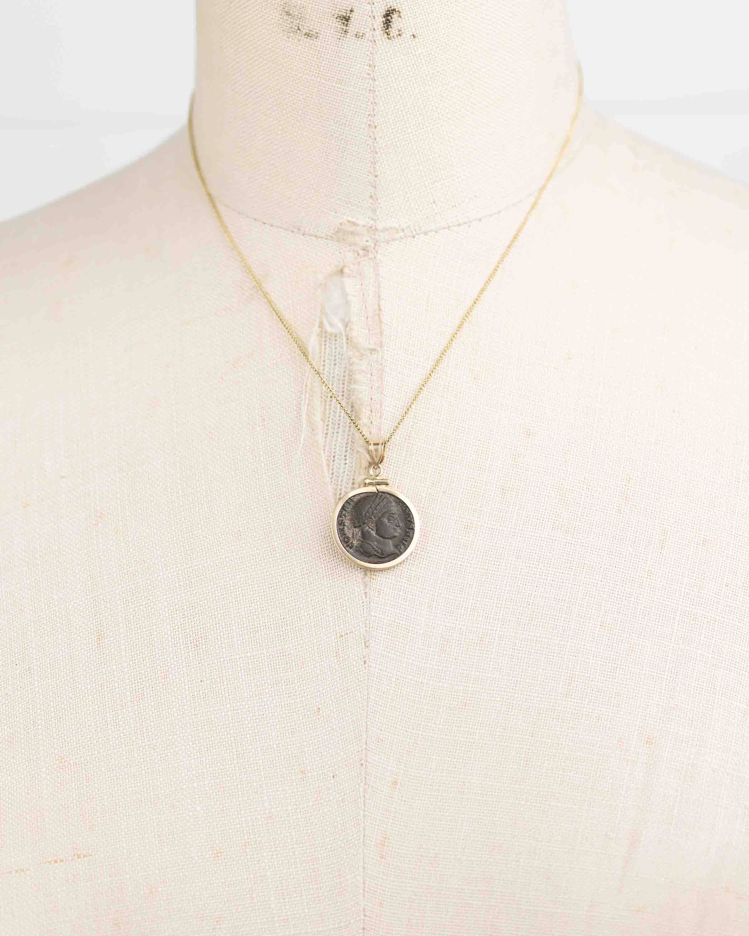 14k Gold Genuine Ancient Roman Coin Necklace (Constantine the Great; 306-337 A.D.)