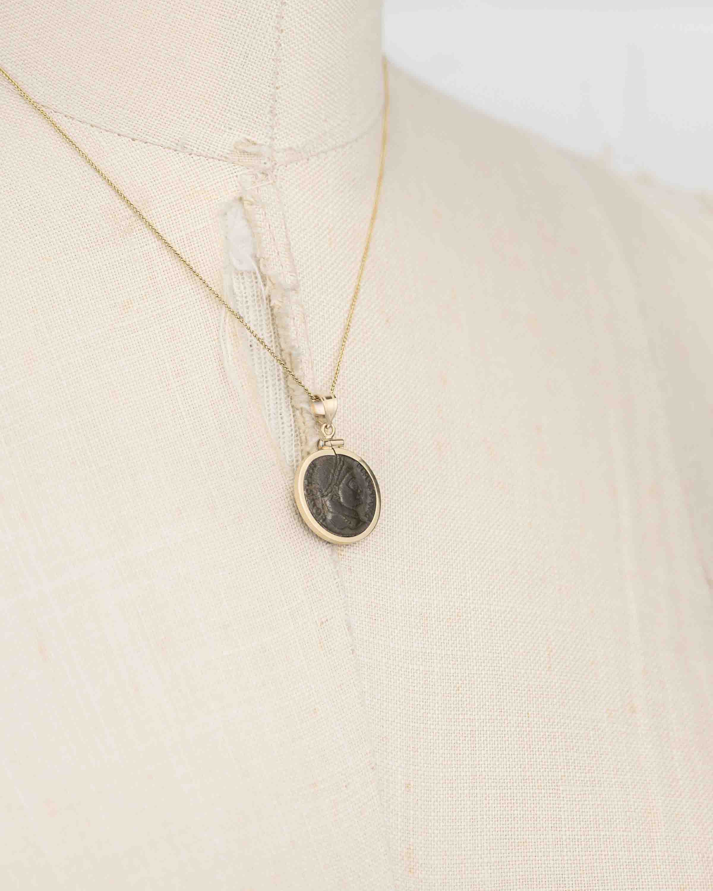 14k Gold Genuine Ancient Roman Coin Necklace (Constantine the Great; 306-337 A.D.)