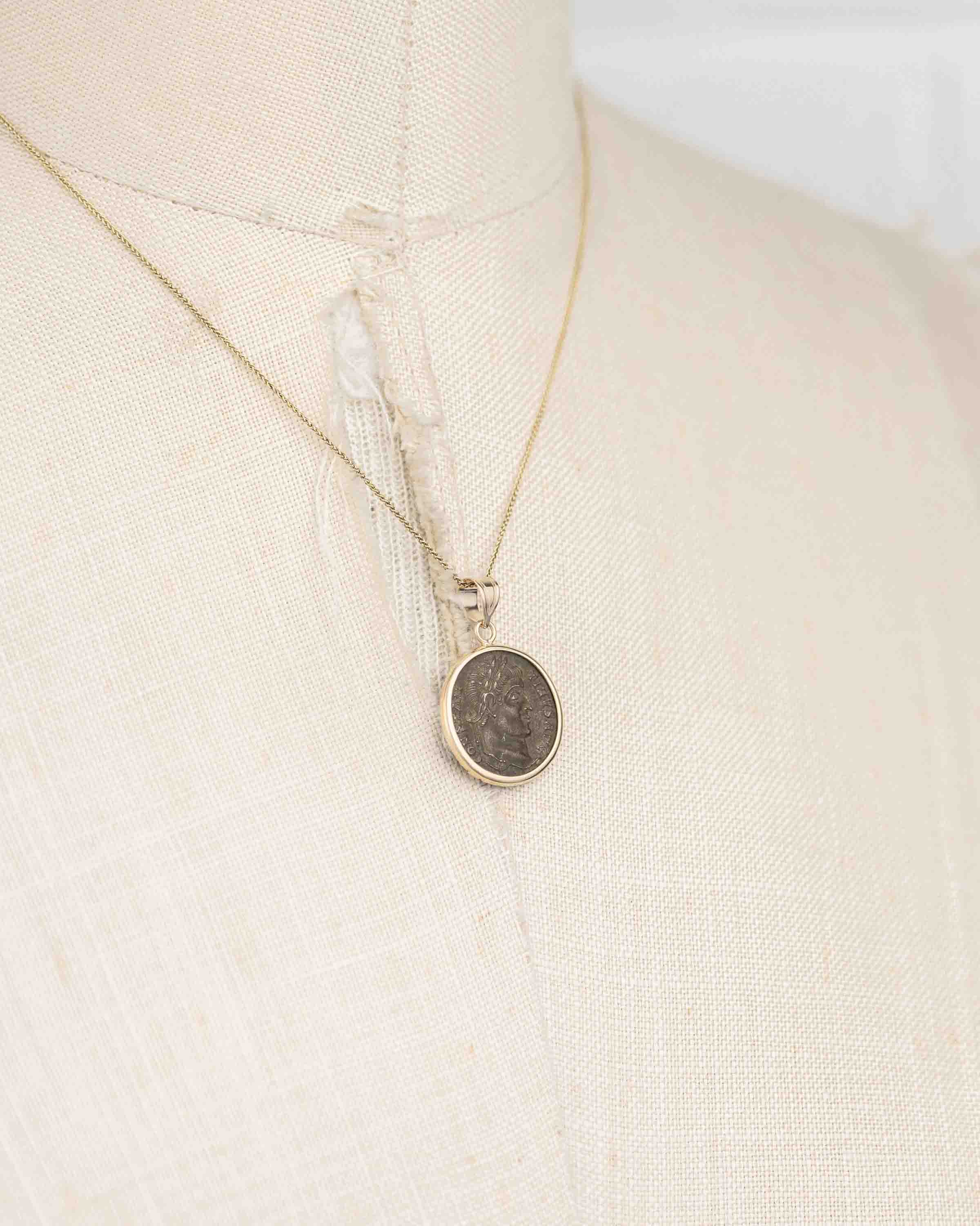 14k Gold Genuine Ancient Roman Coin Necklace (Constantine the Great; 306-337 A.D.)