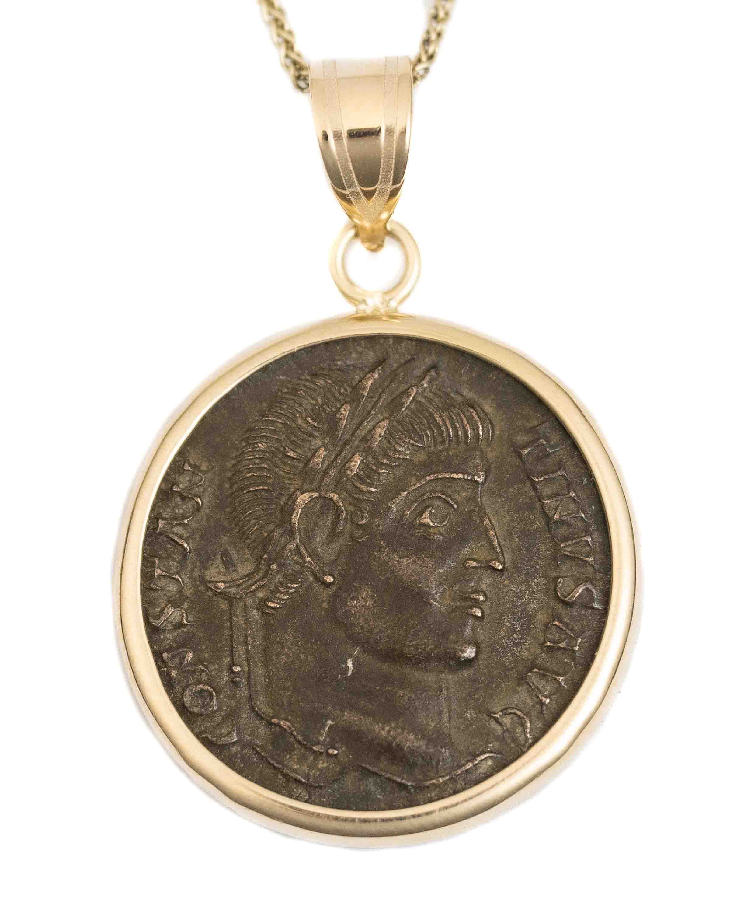14k Gold Genuine Ancient Roman Coin Necklace (Constantine the Great; 306-337 A.D.)