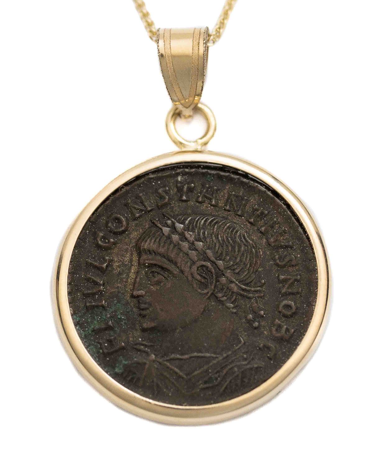 14k Gold Genuine Ancient Roman Coin Necklace (Constantine the Great; 306-337 A.D.)