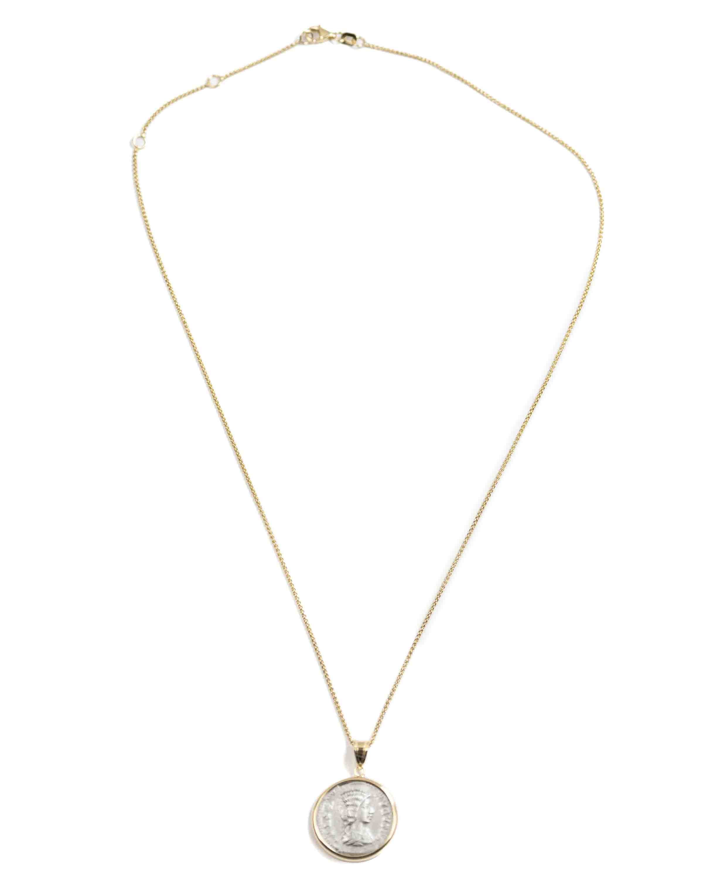 14k Gold Genuine Ancient Roman Coin Necklace (Empress Julia Domna; 196-211 A.D.)