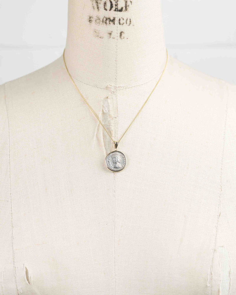 14k Gold Genuine Ancient Roman Coin Necklace (Empress Julia Domna; 196-211 A.D.)