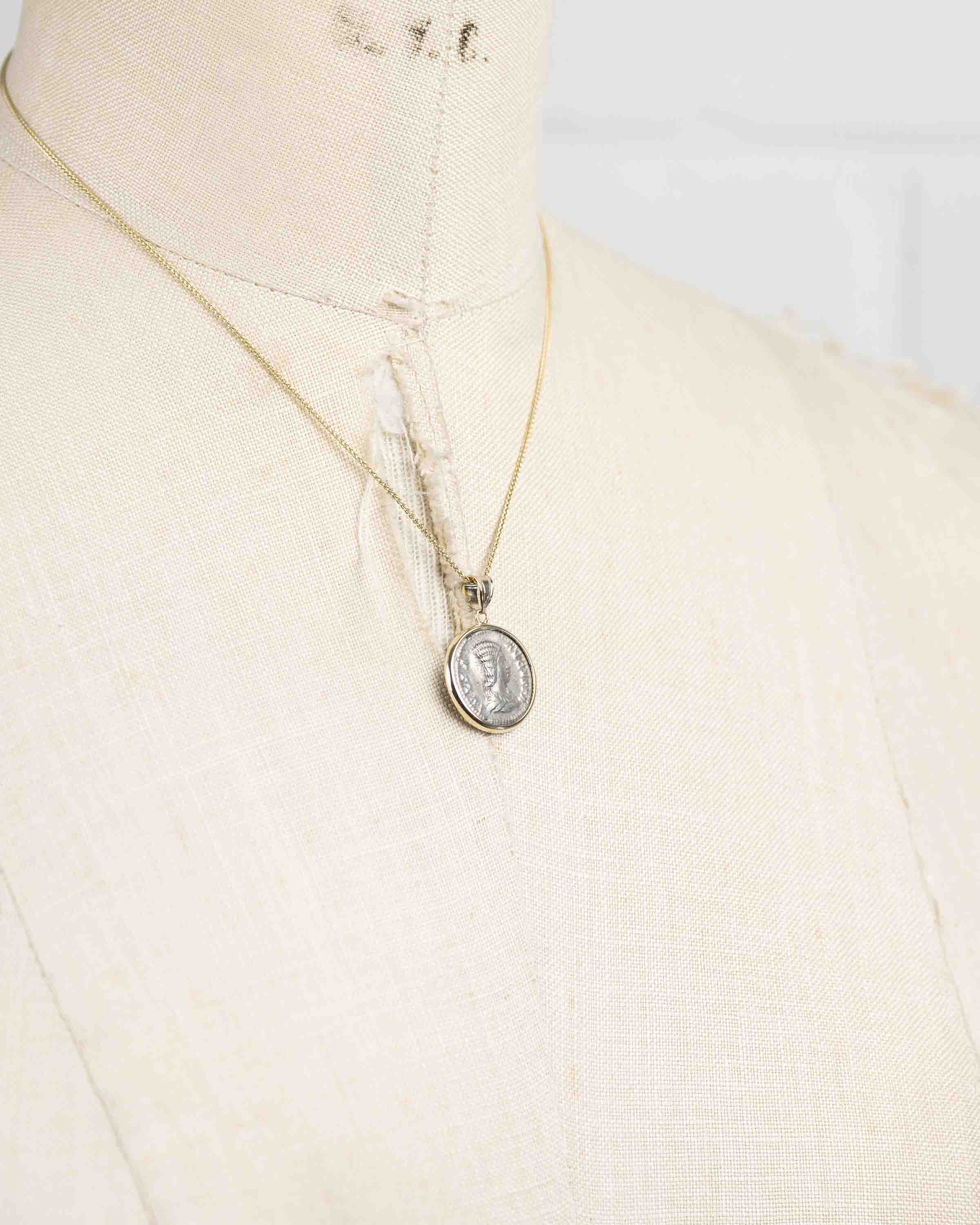 14k Gold Genuine Ancient Roman Coin Necklace (Empress Julia Domna; 196-211 A.D.)
