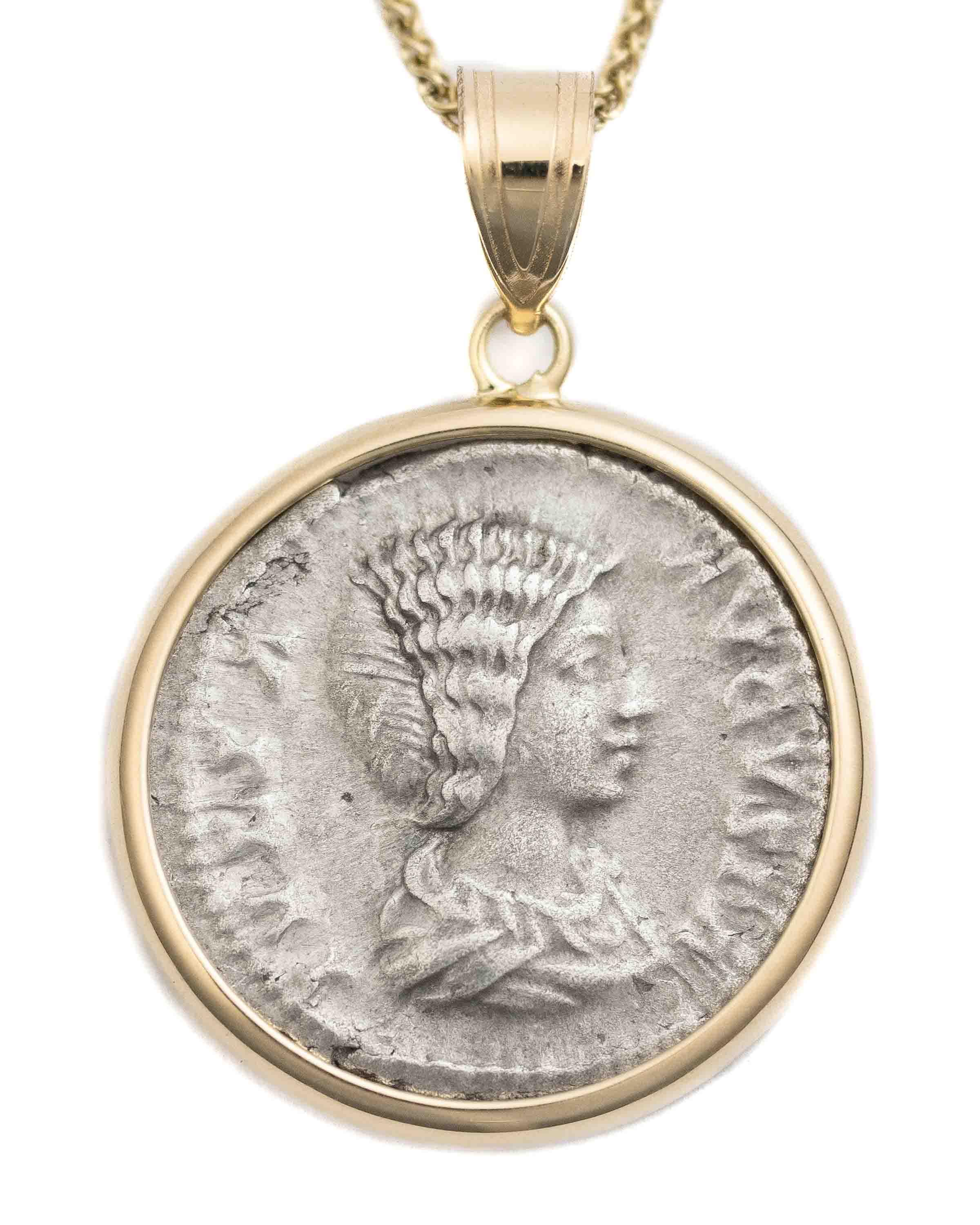 14k Gold Genuine Ancient Roman Coin Necklace (Empress Julia Domna; 196-211 A.D.)
