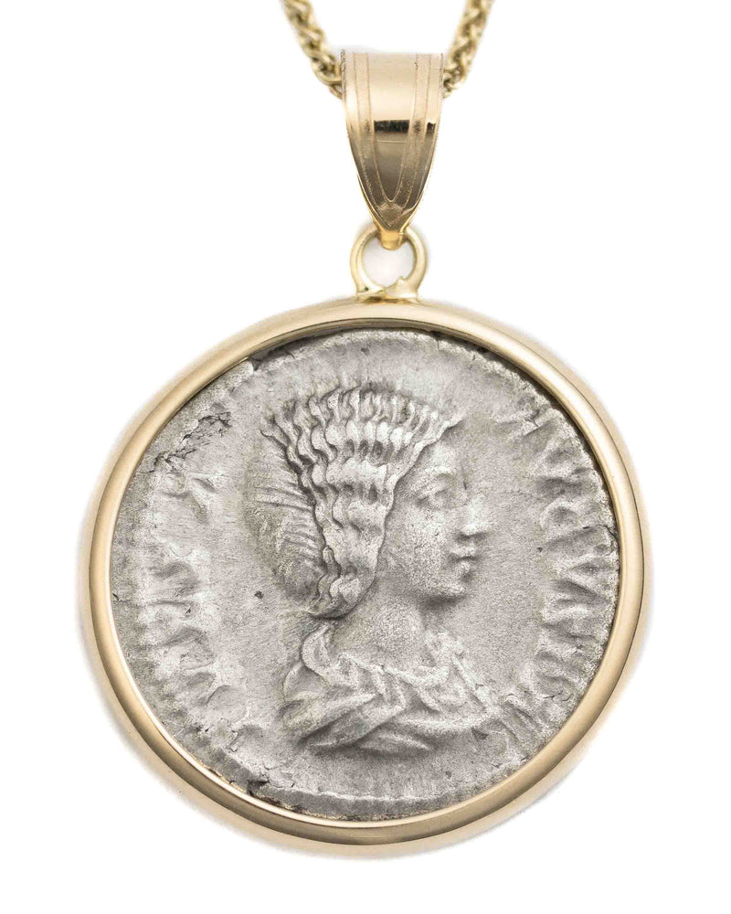 14k Gold Genuine Ancient Roman Coin Necklace (Empress Julia Domna; 196-211 A.D.)