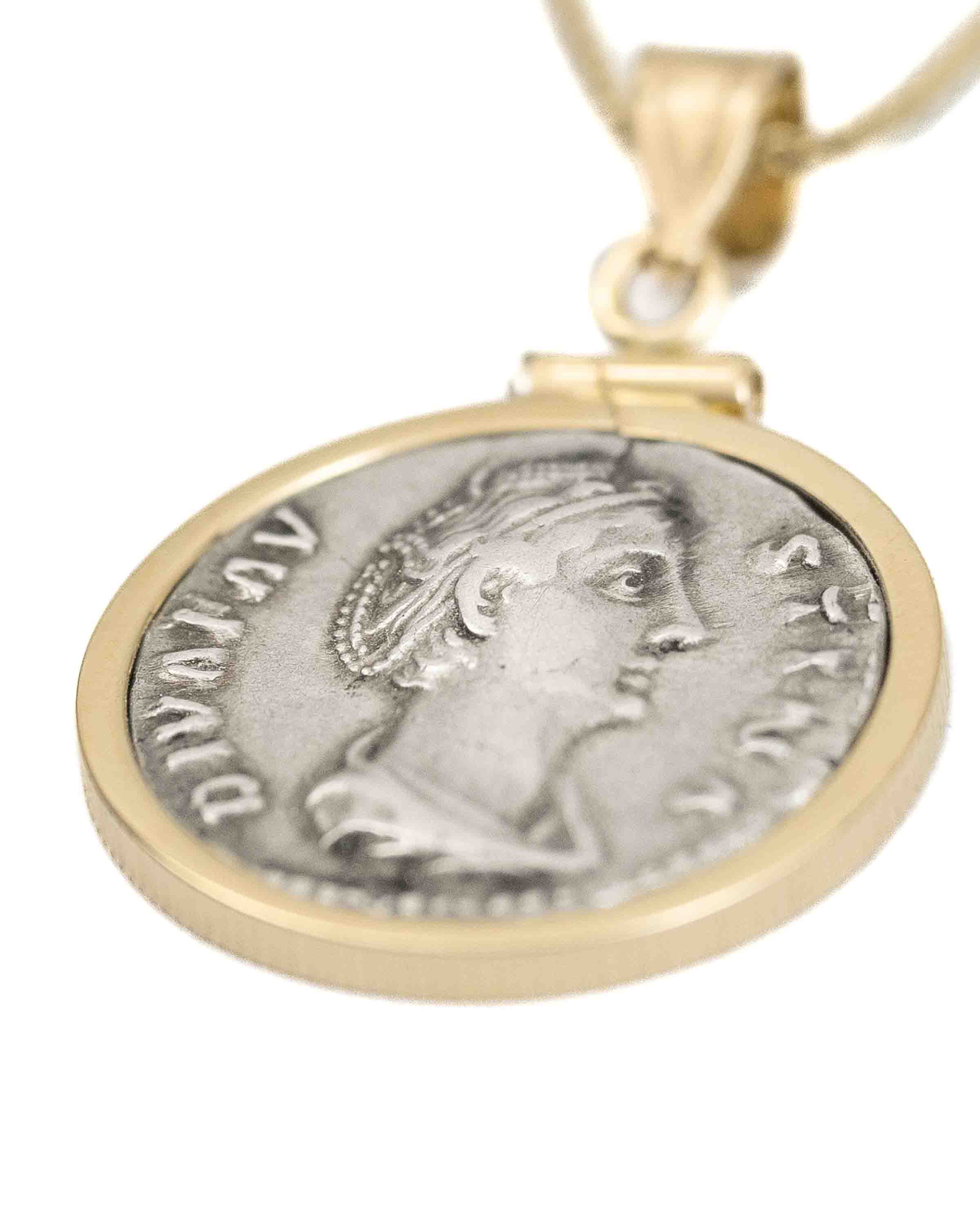 14k Gold Genuine Ancient Roman Coin Necklace (Faustina I; 141 A.D.)