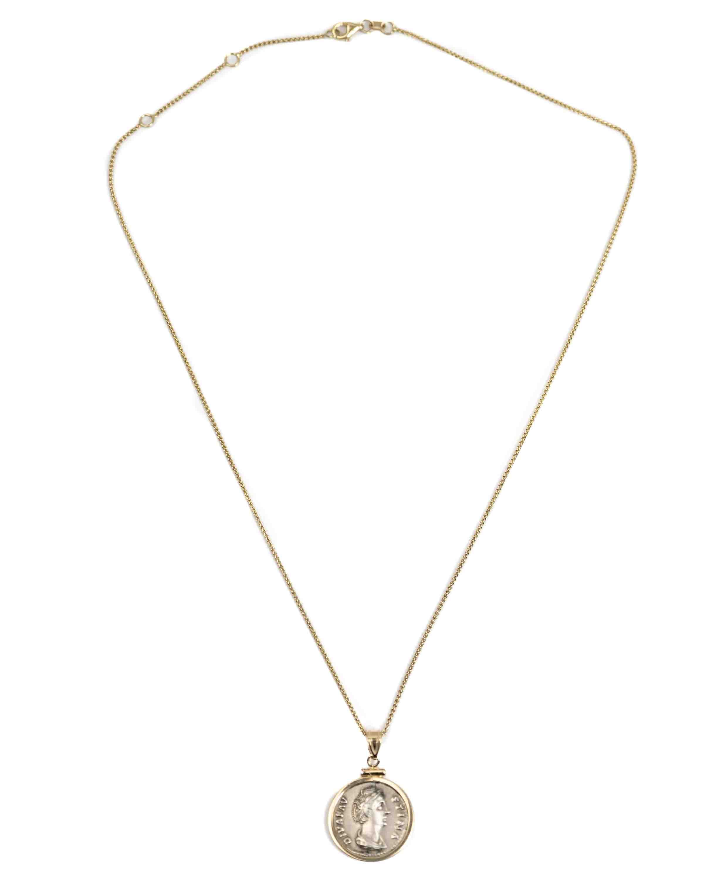 14k Gold Genuine Ancient Roman Coin Necklace (Faustina I; 141 A.D.)