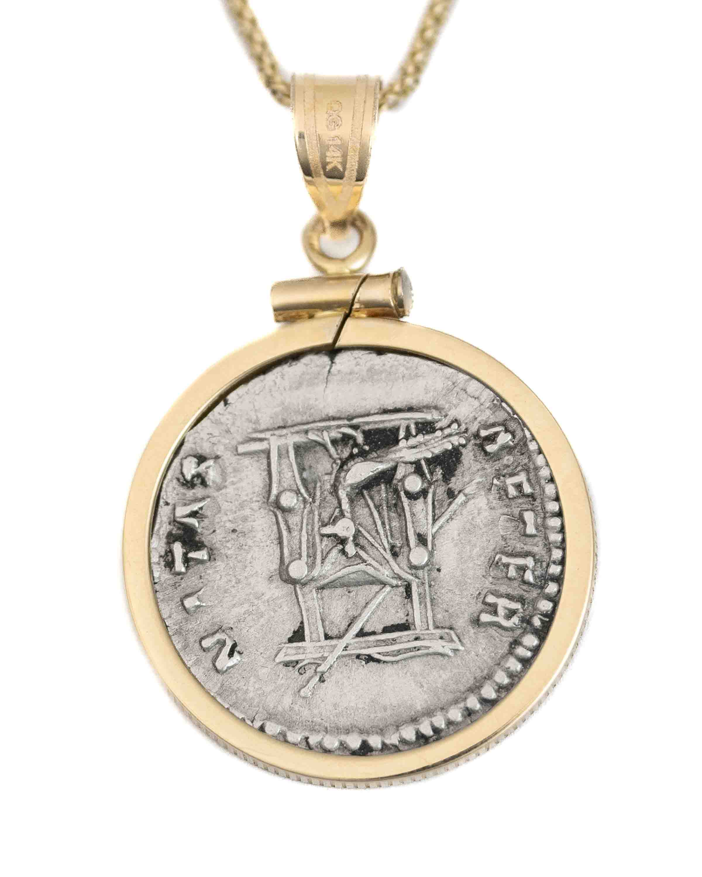 14k Gold Genuine Ancient Roman Coin Necklace (Faustina I; 141 A.D.)